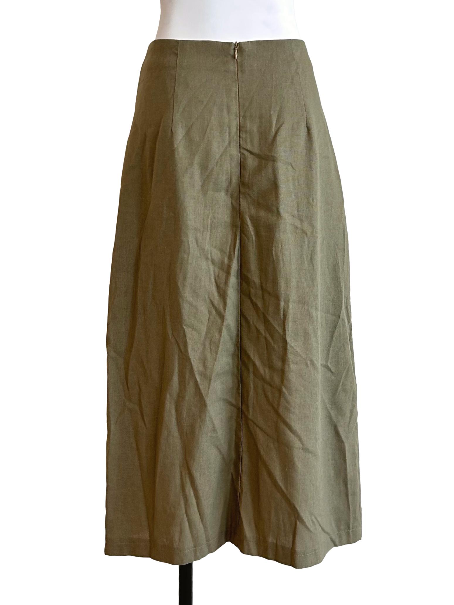 Olive Green Ruched Midi Skirt TWL