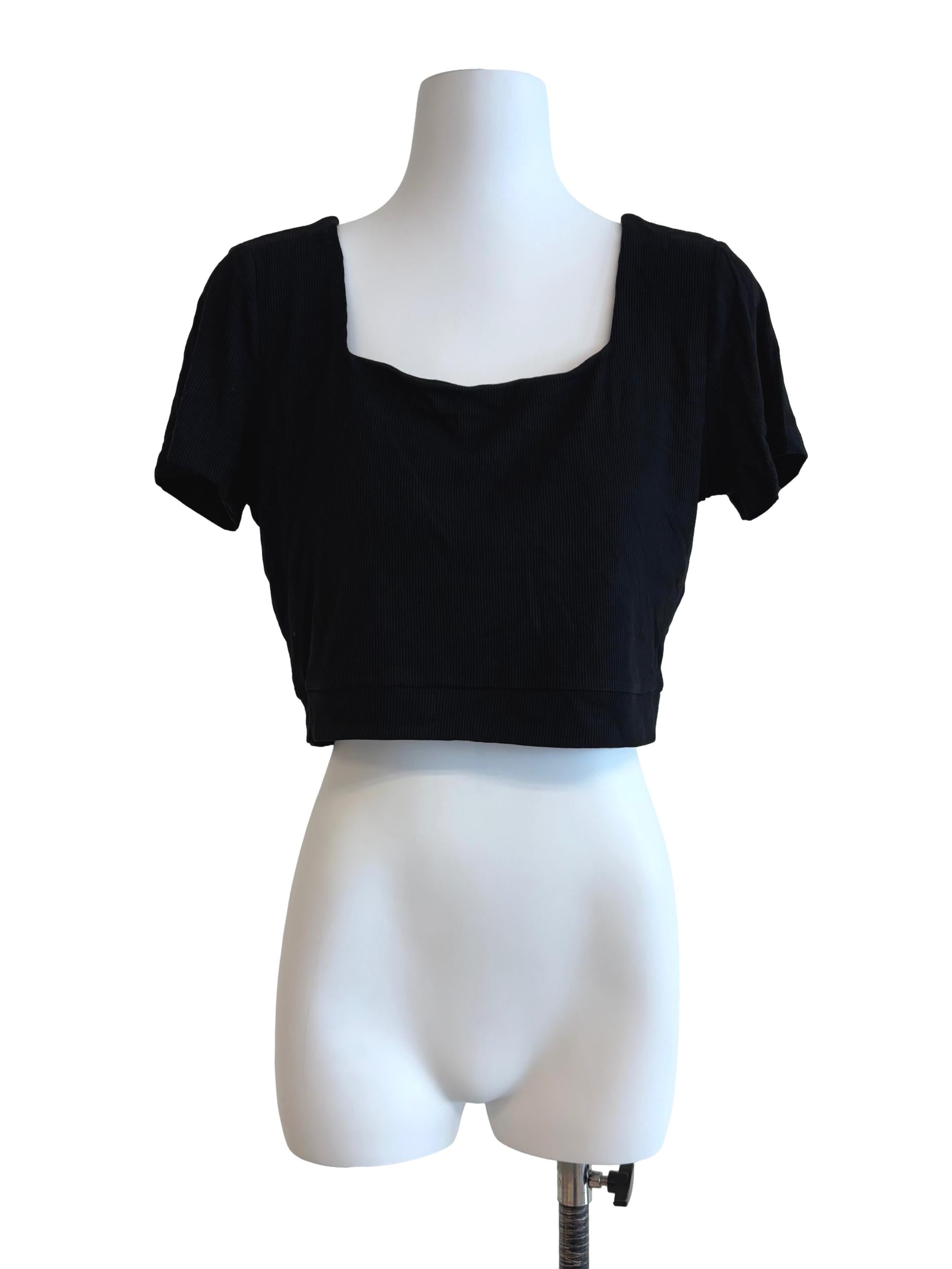 Rich Black Ribbed Crop Top