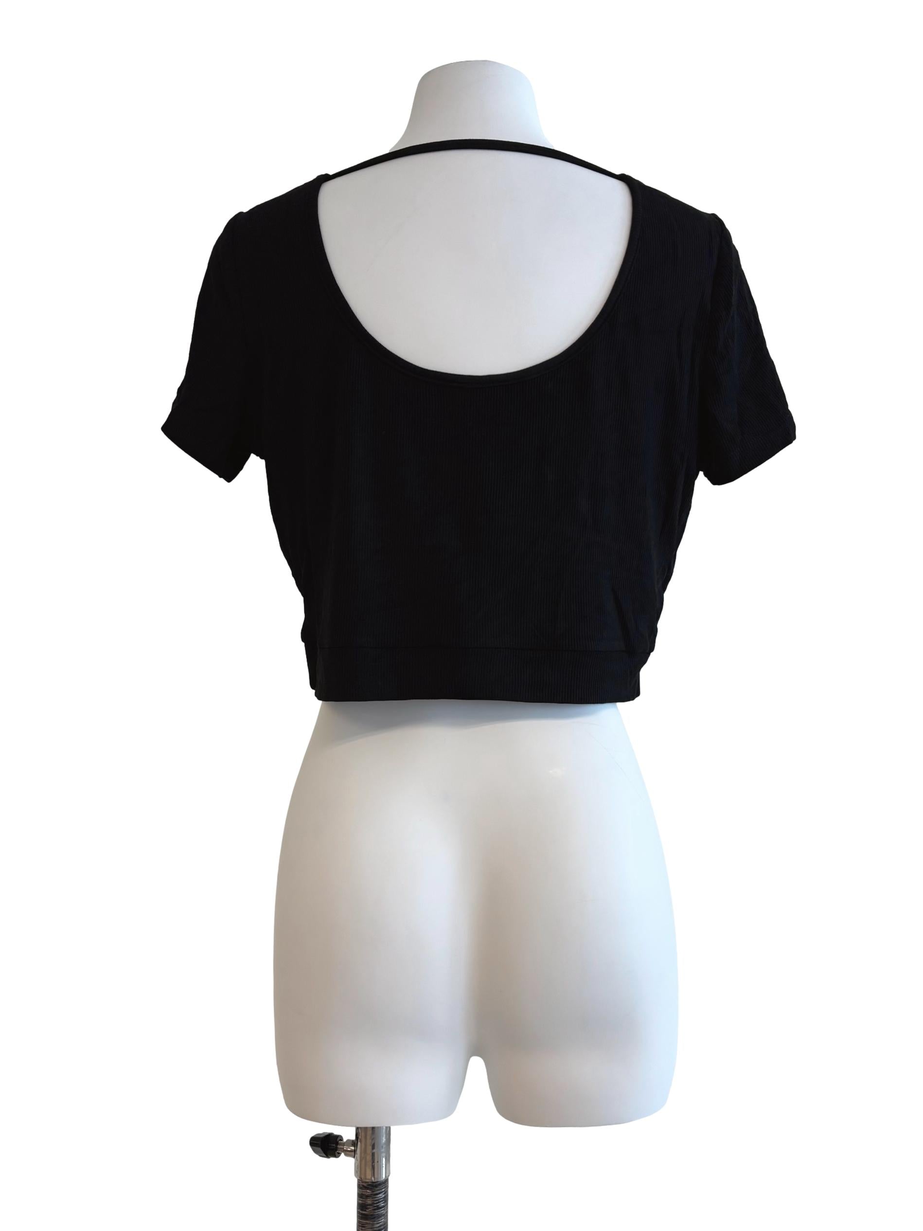 Rich Black Ribbed Crop Top