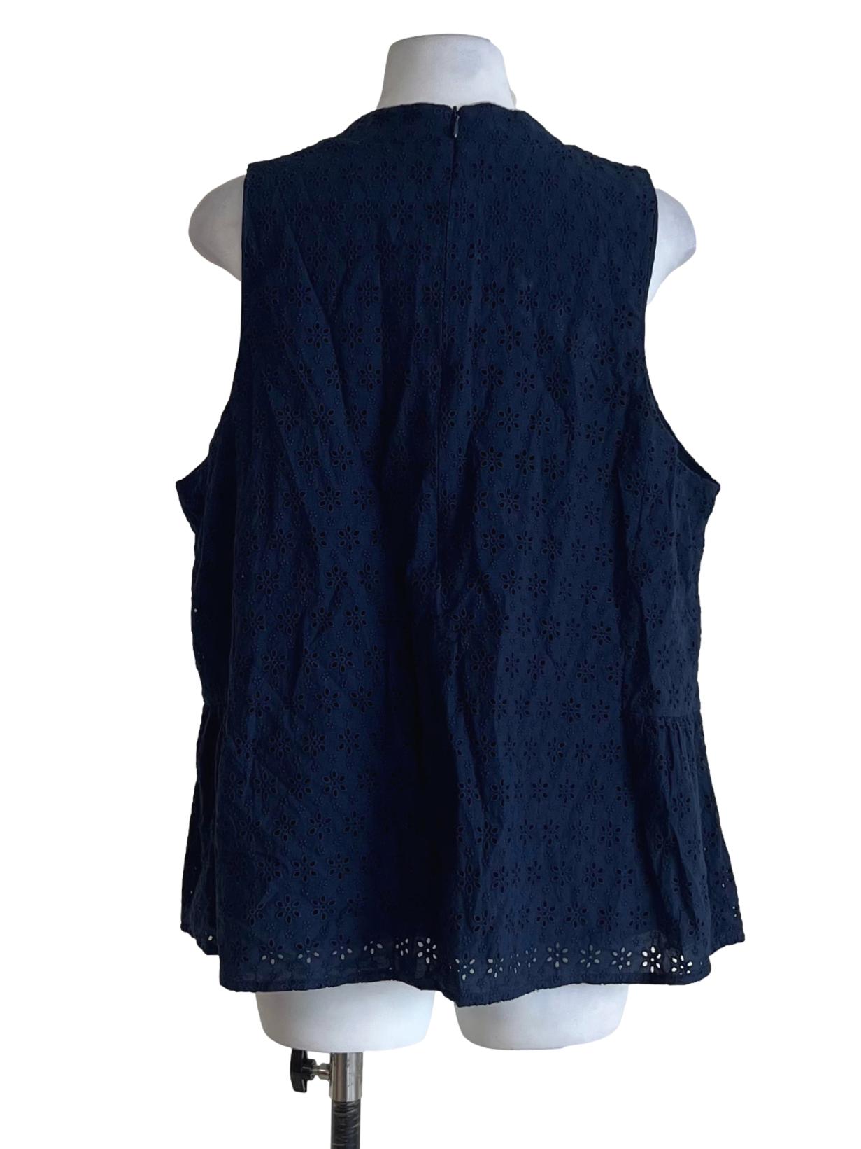 Navy Blue Mandarin Collar Sleeveless Top