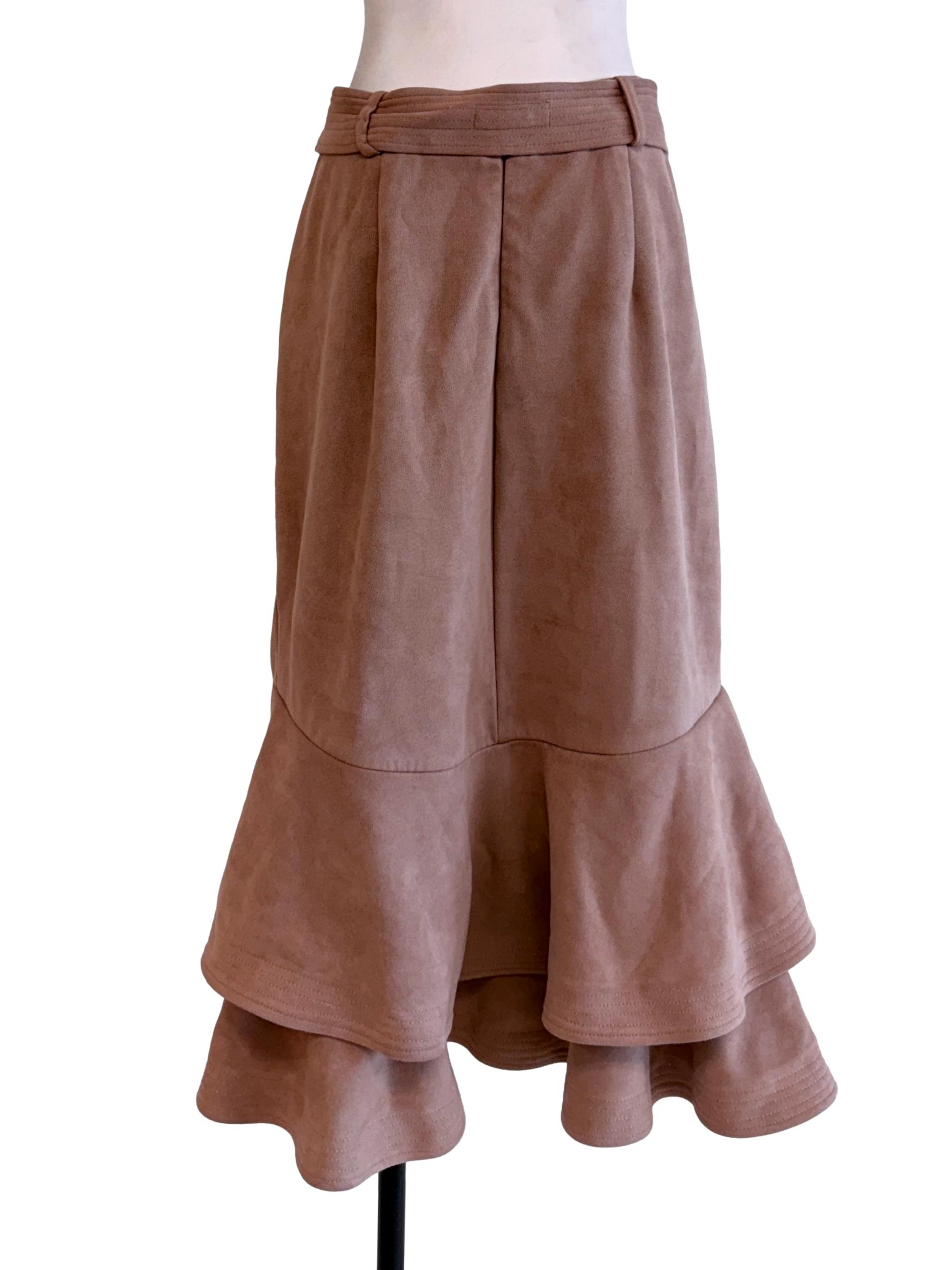 Dark Beige Asymmetrical Knee Skirt