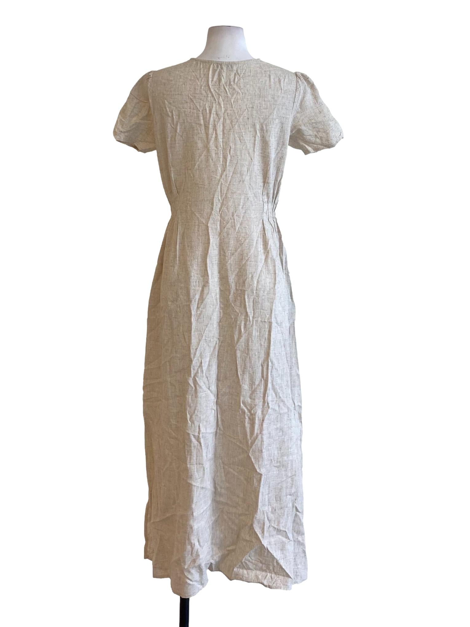 Beige Brown V-Neck Buttoned Down Shirt Dress