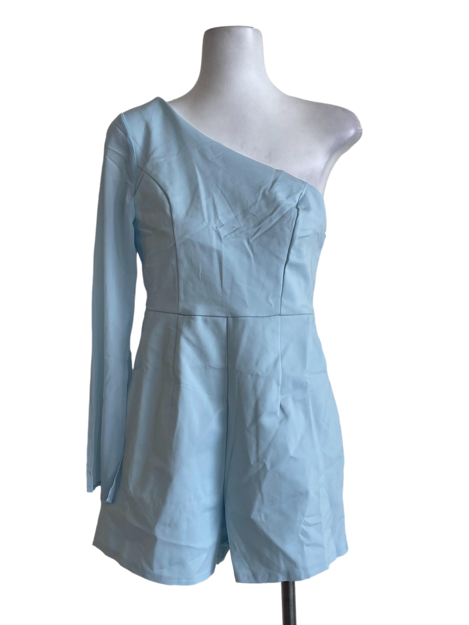 Sky Blue One Shoulder Jumpsuit
