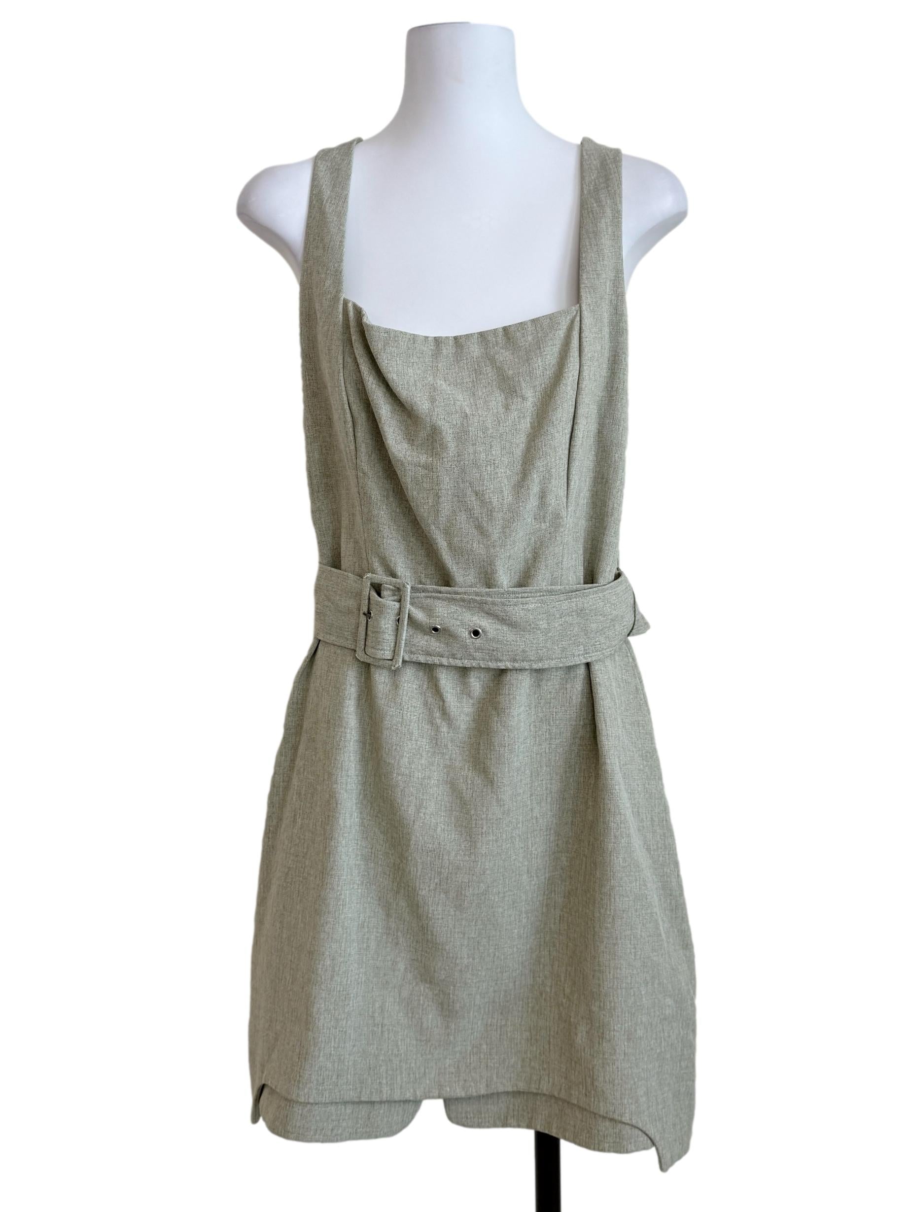 Olive Green Belted Sheath Dress