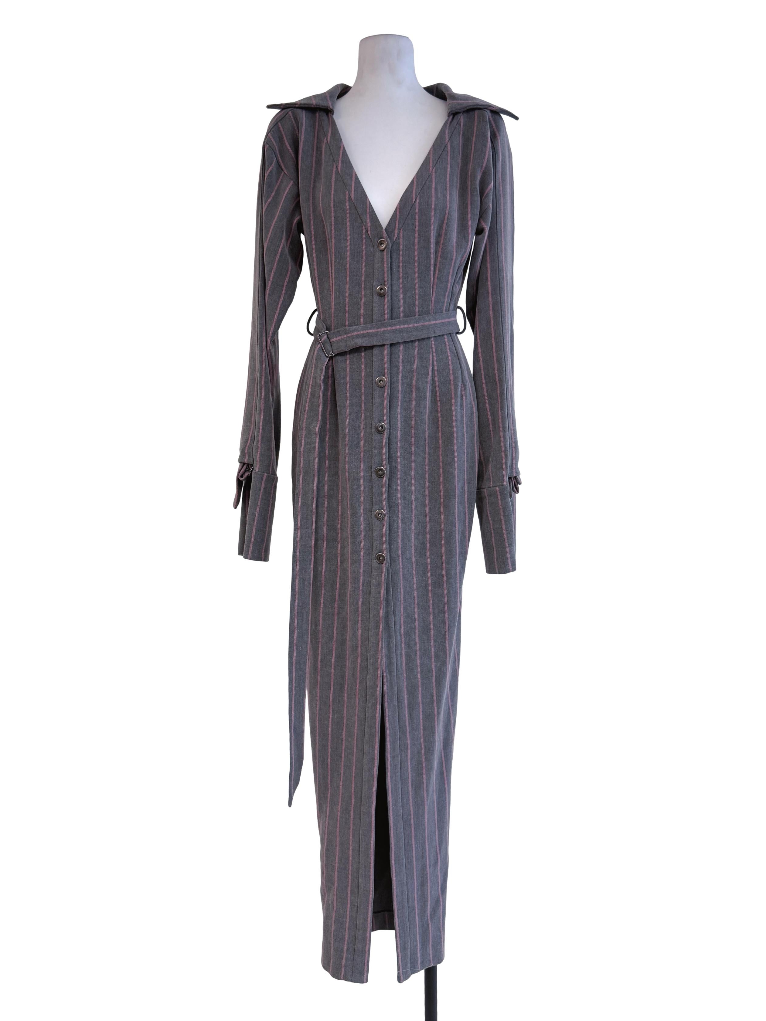 Grey Pink Stripe Long Maxi Dress