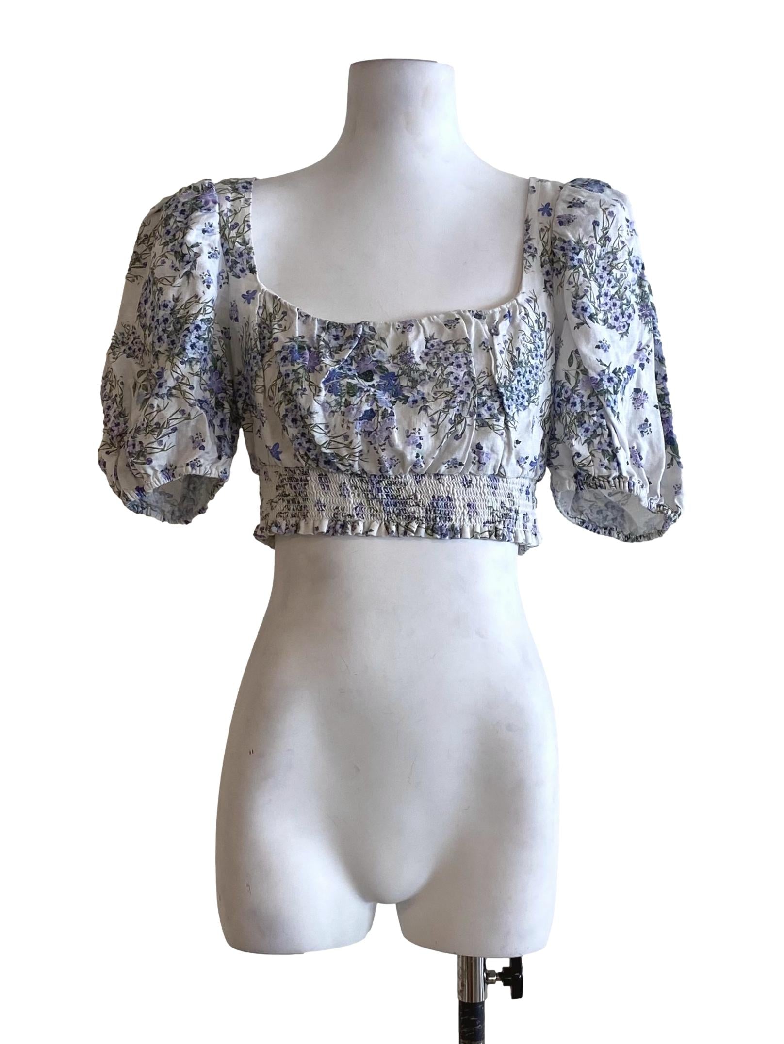 Pure White Multicolor Floral Pattern Square Crop
