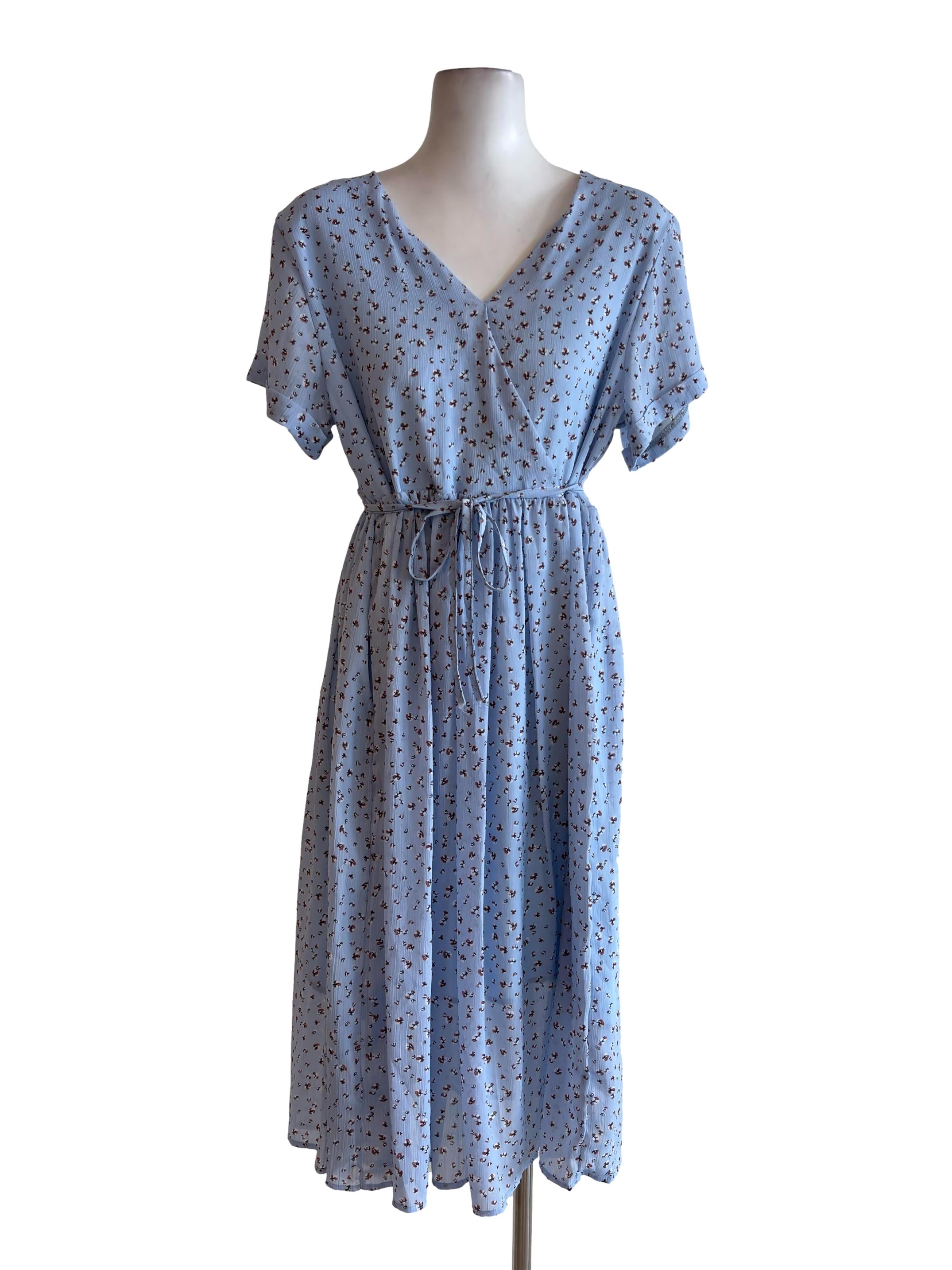 Light Blue Pattern Print Empire Dress