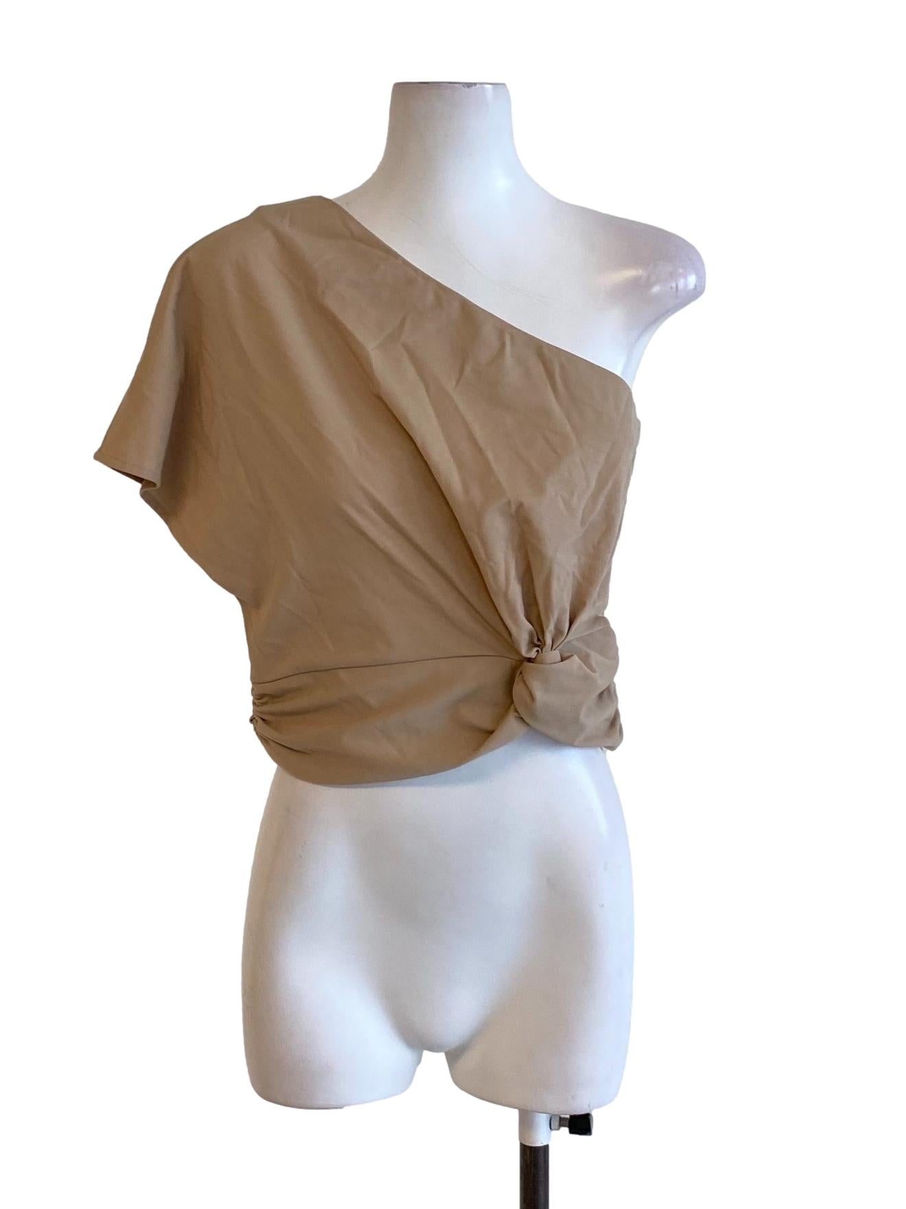 Hazel Brown One Shoulder Side Knot Cropped Top