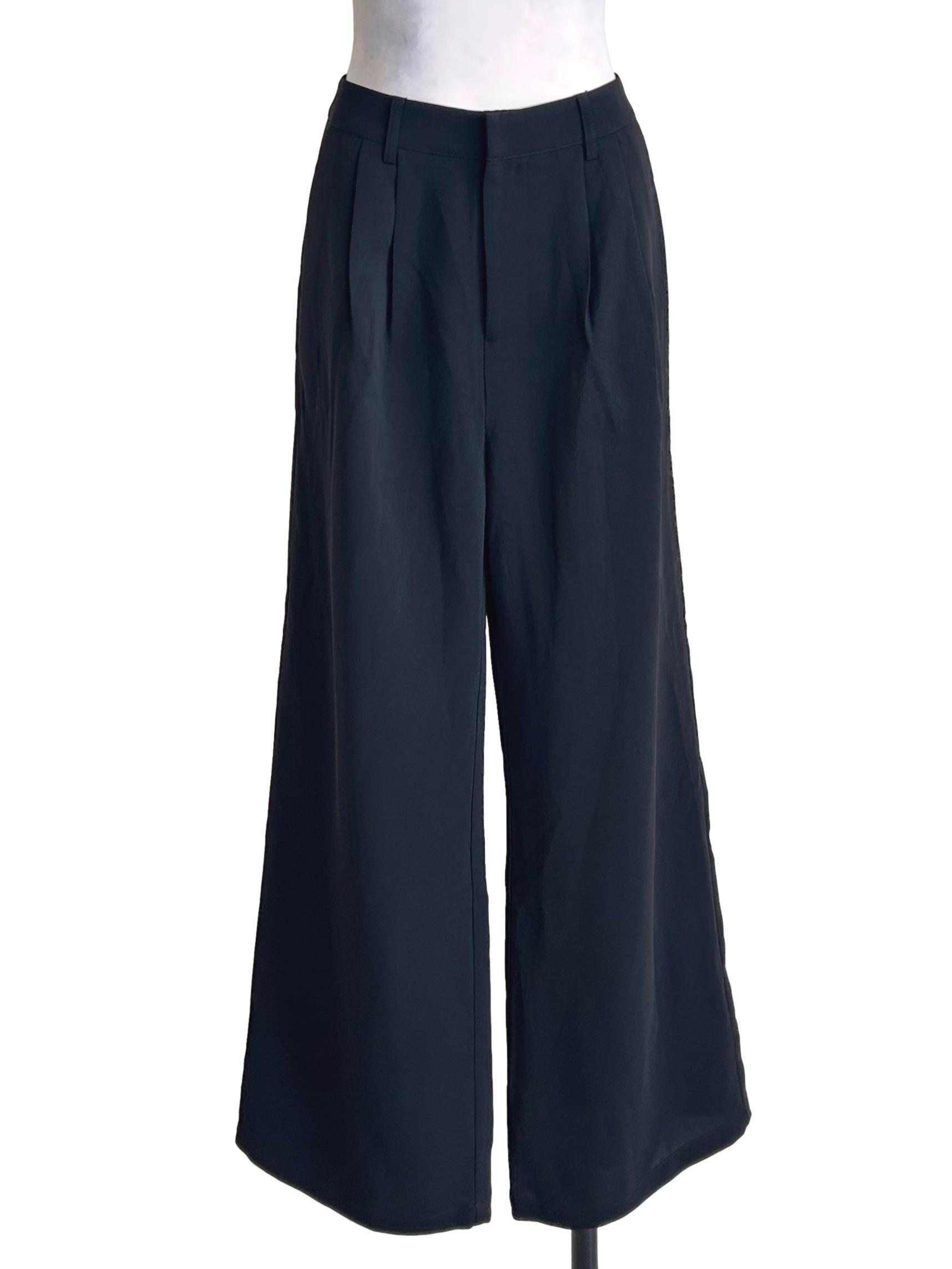 Black Pleated Wide Leg Trousers