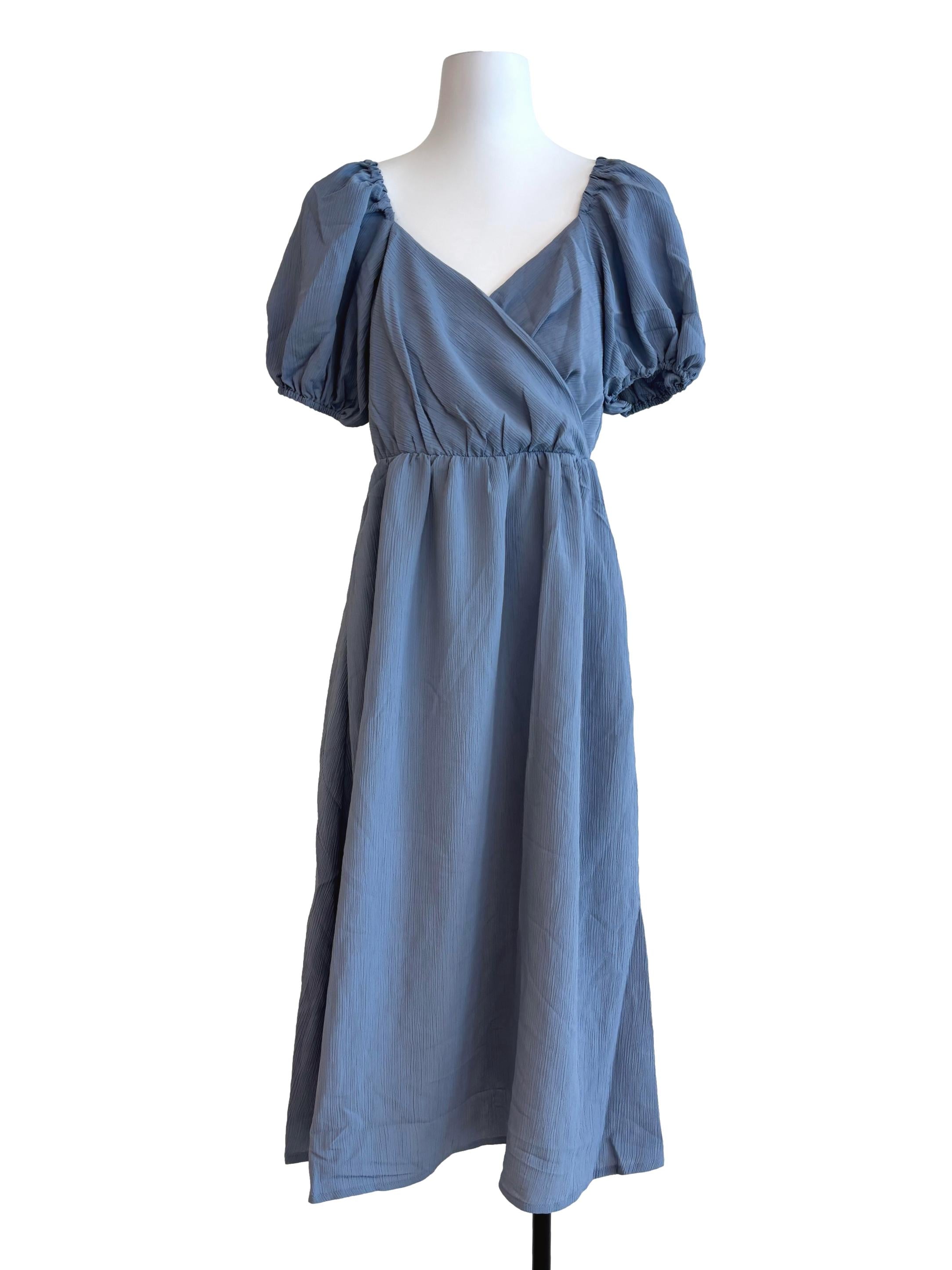 Aegean Blue Surplice A-Line Dress