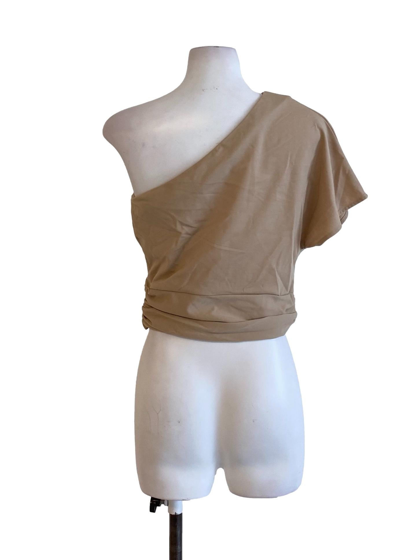 Hazel Brown One Shoulder Side Knot Cropped Top