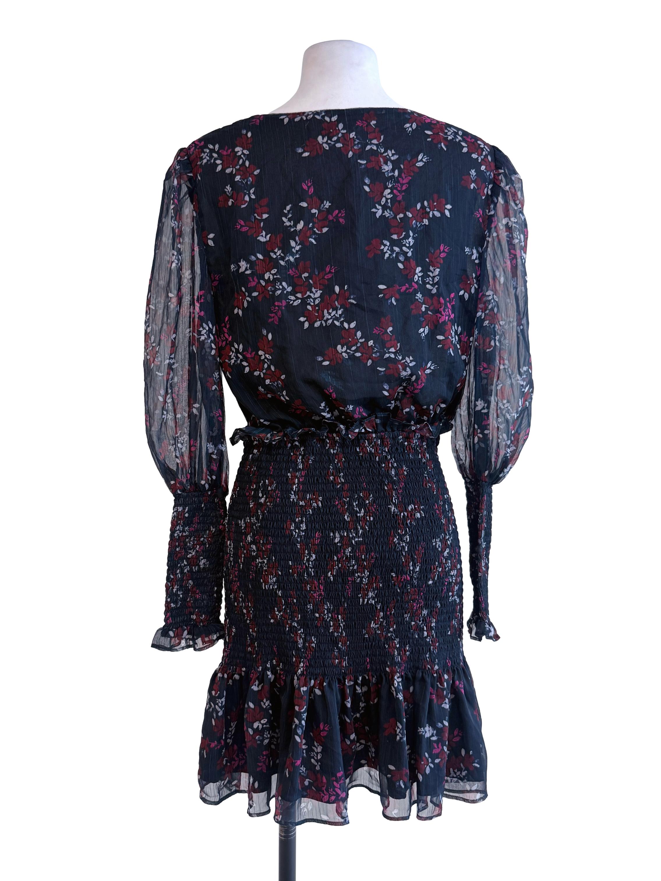 Floral Deep Blue Long Sleeve Mini Dress