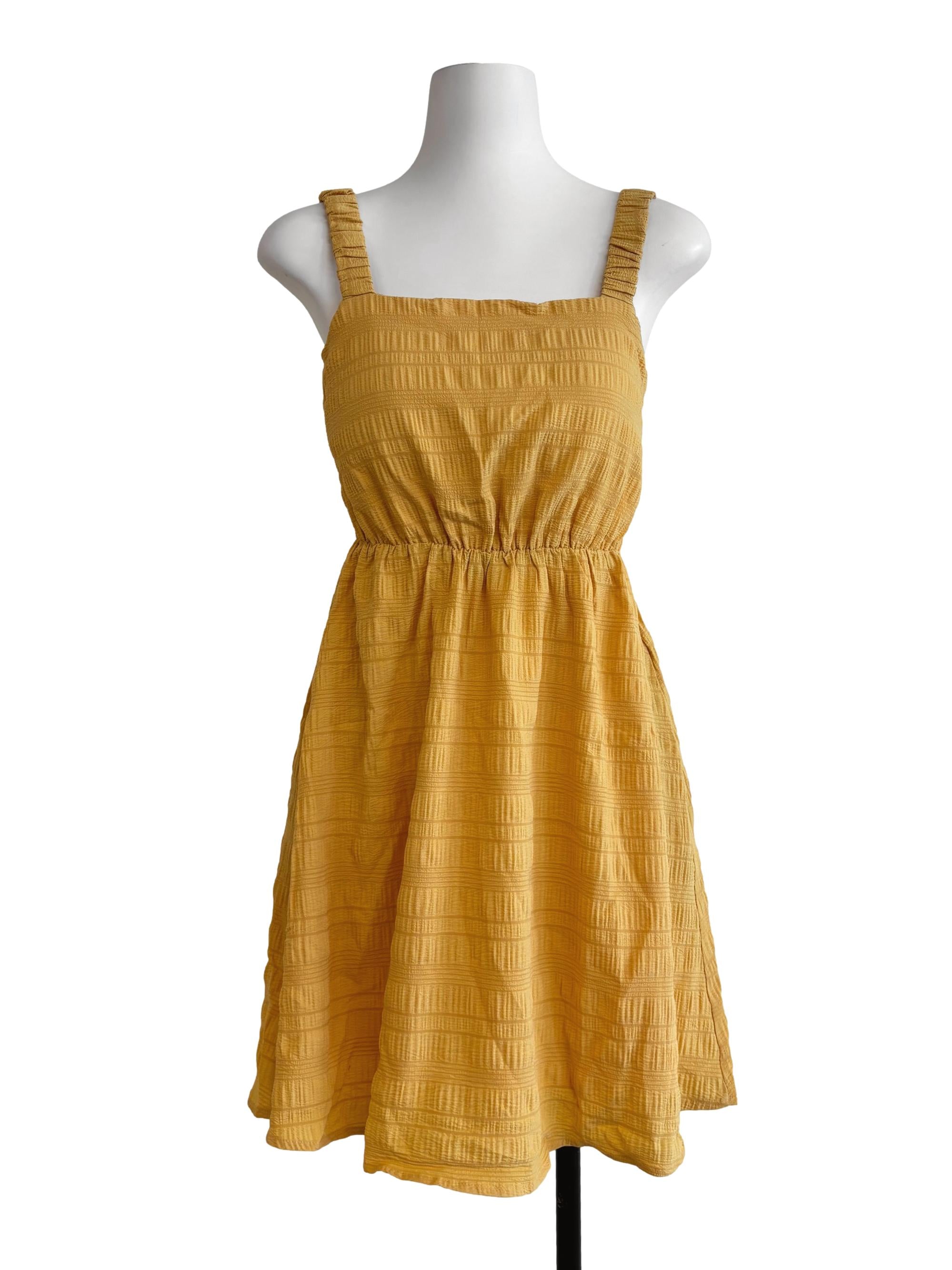Canary Yellow Textured A-Line Dress