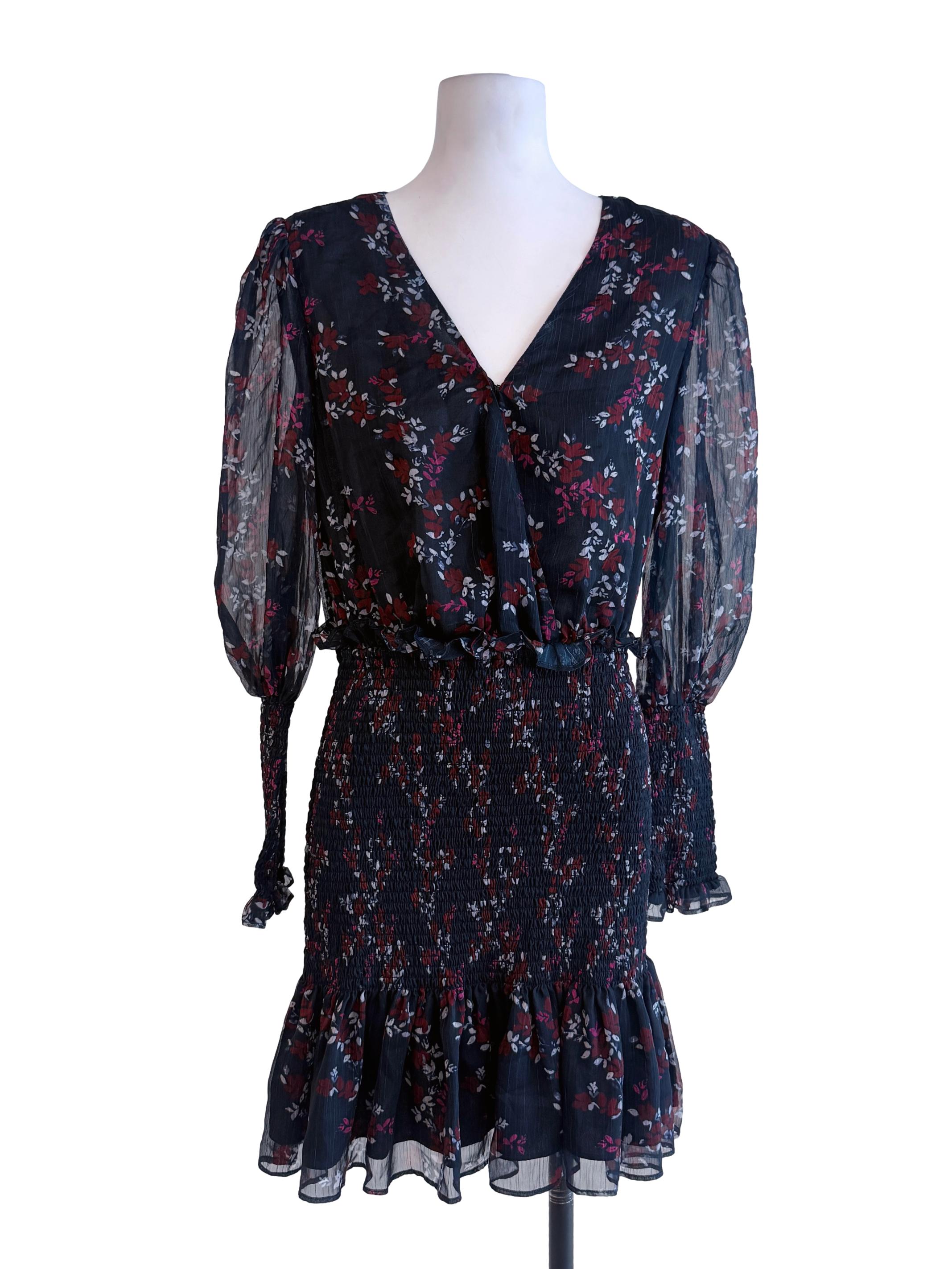 Floral Deep Blue Long Sleeve Mini Dress