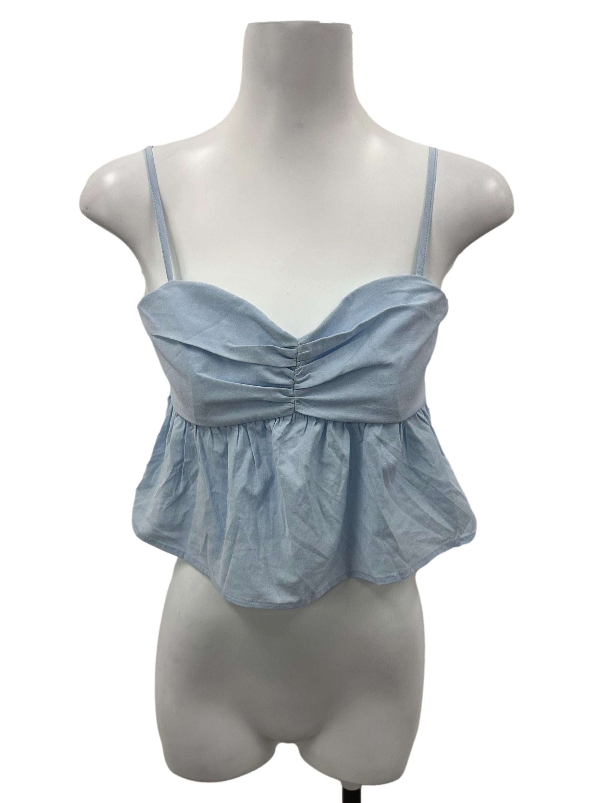 Baby Blue Ruched Babydoll Ruched Top