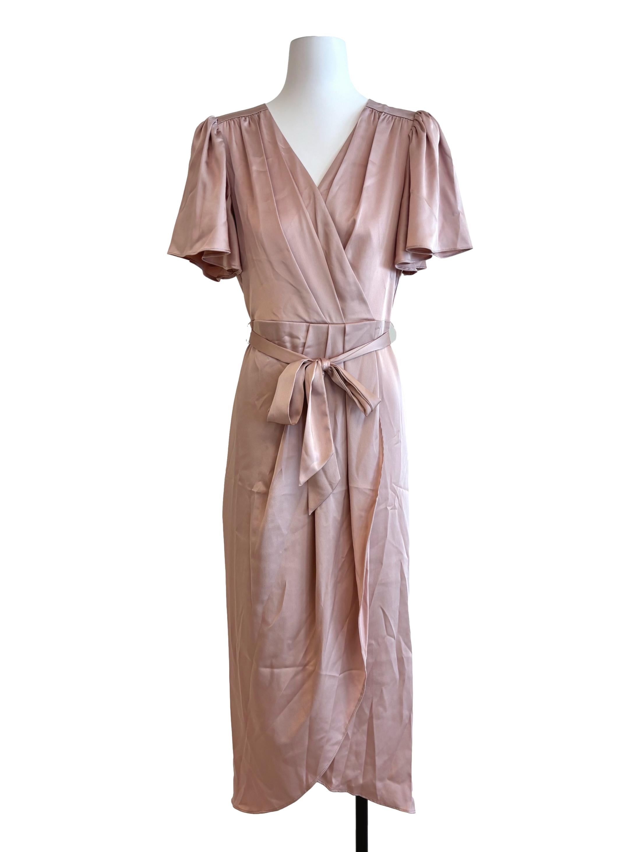 Rose Gold Butterfly Sleeve Satin Dress