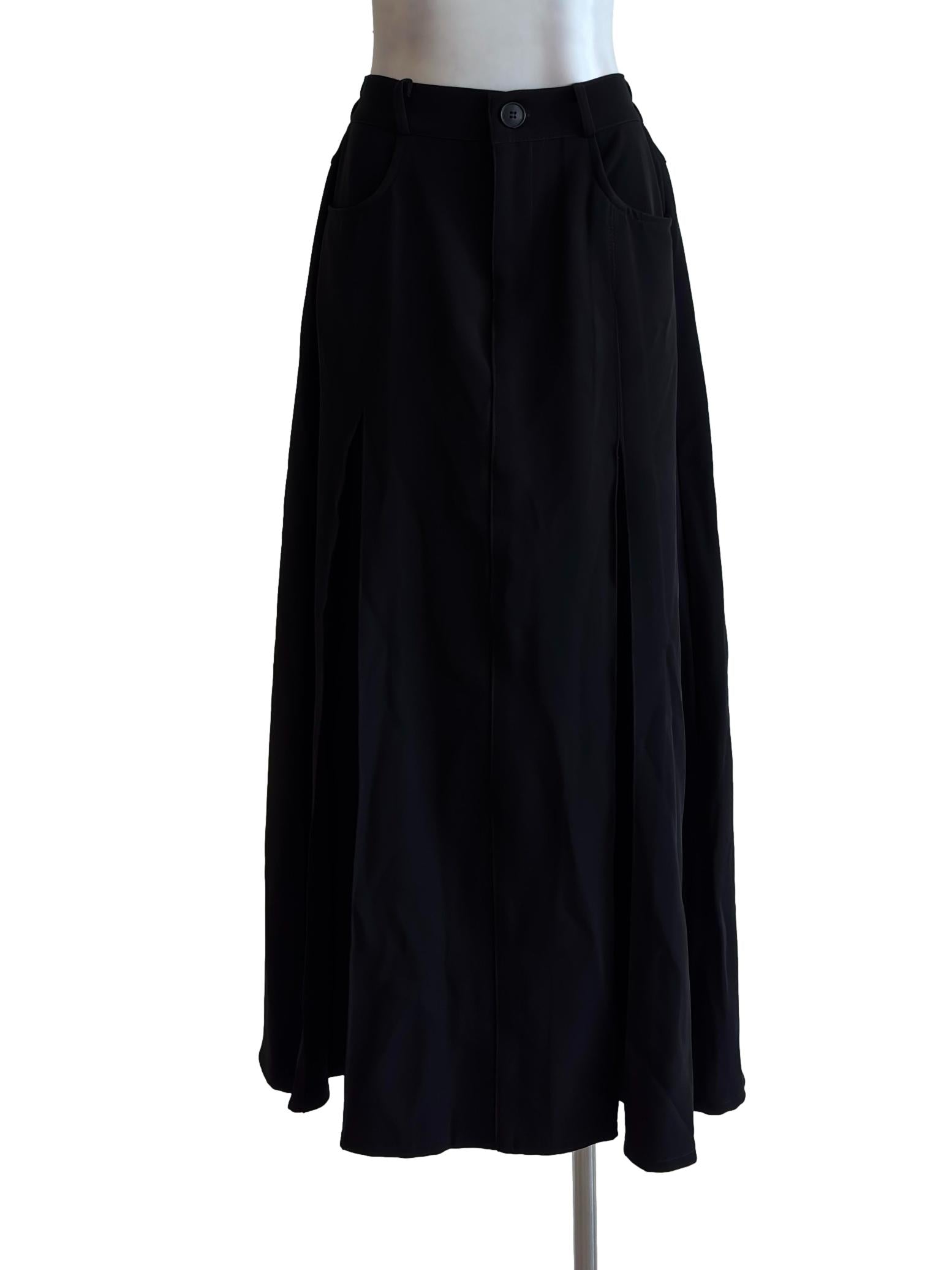 Jet Black Pleated Maxi Skirt