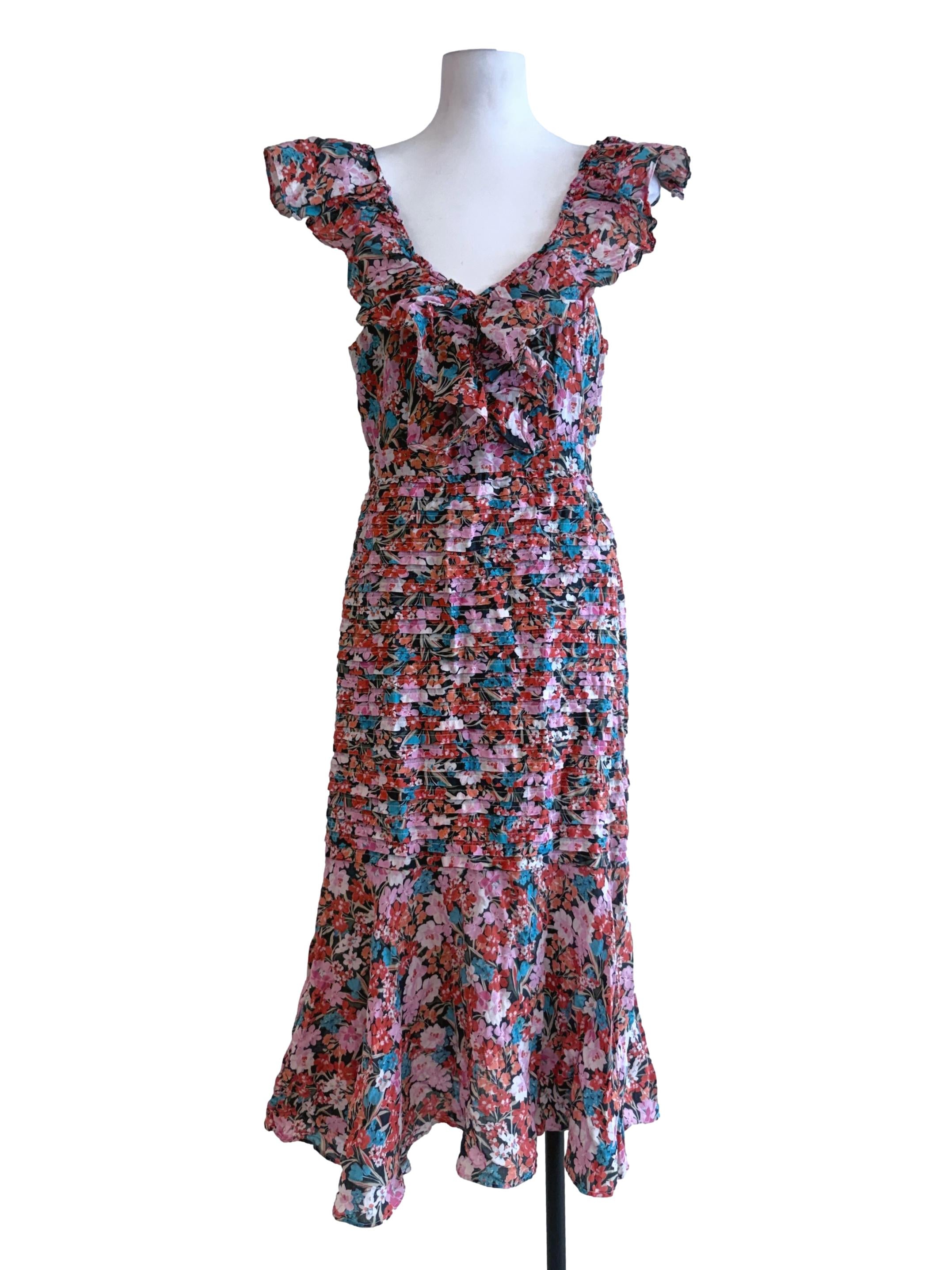 Floral Pink Slip Pleated Dress