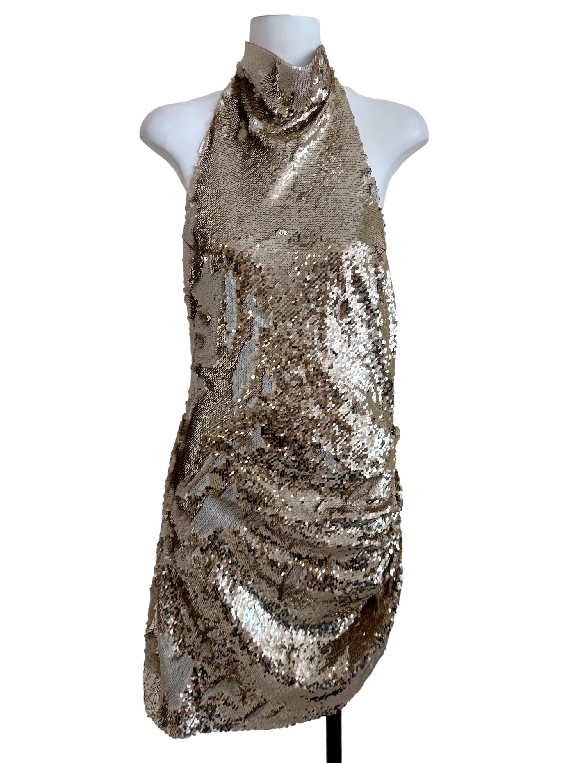 Gold Sequin Halter Dress