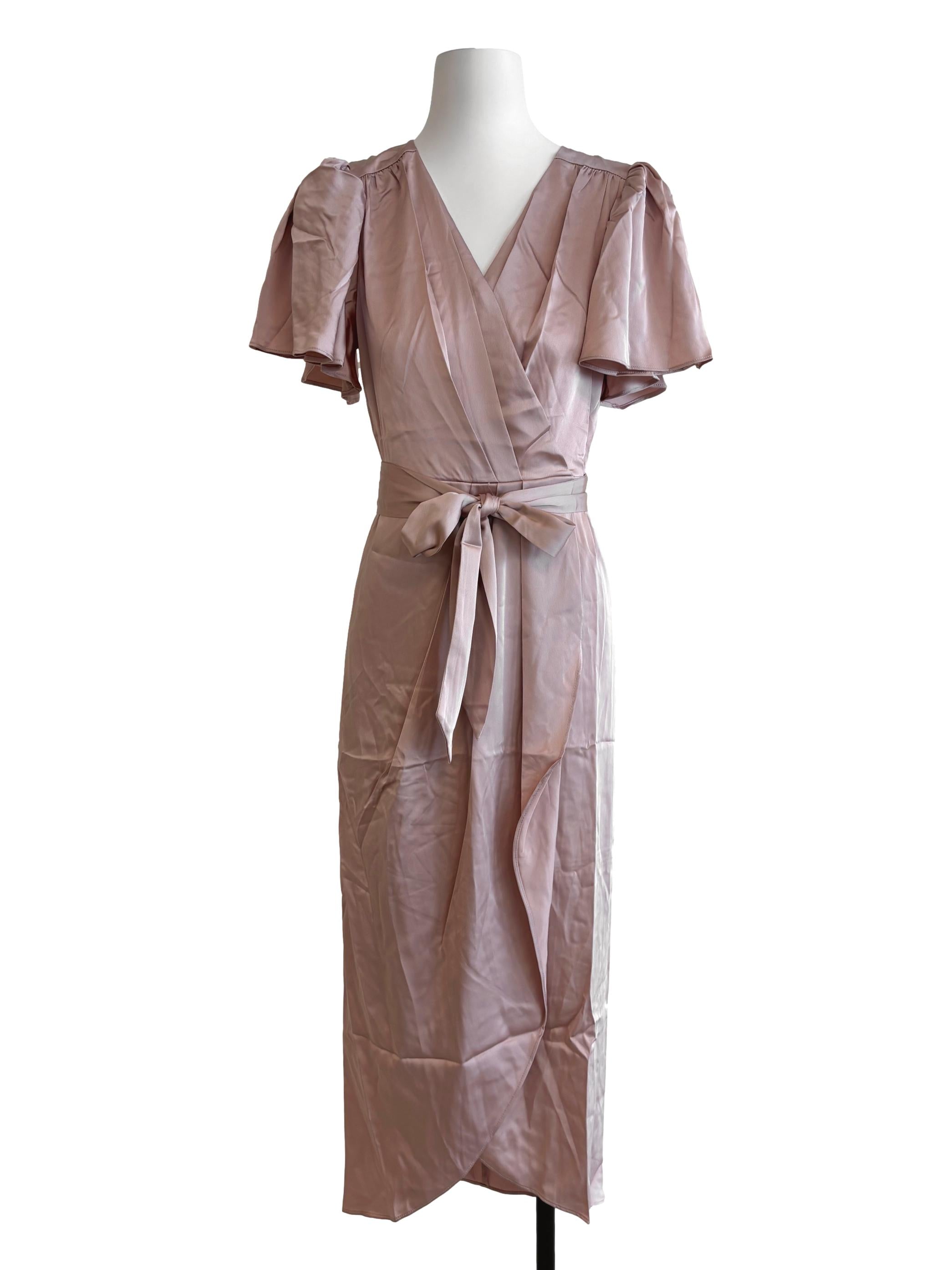 Rose Gold Butterfly Sleeve Satin Dress