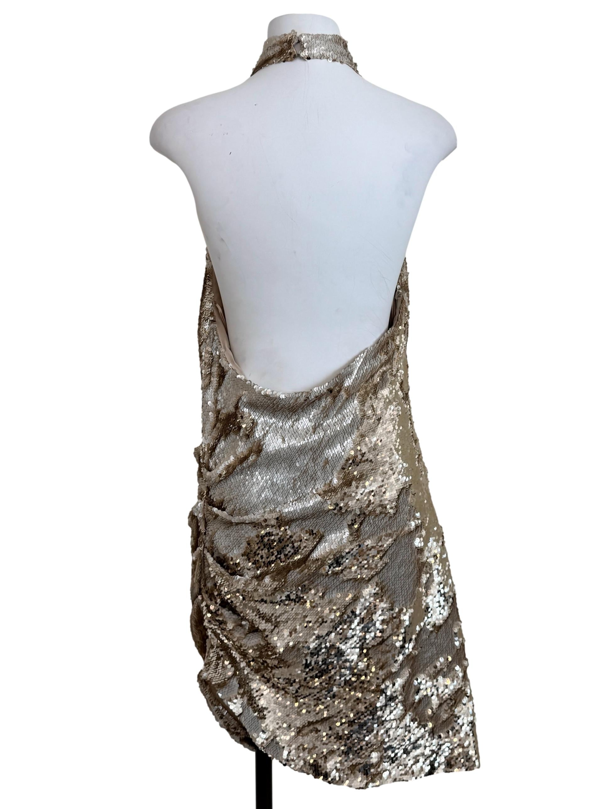 Gold Sequin Halter Dress