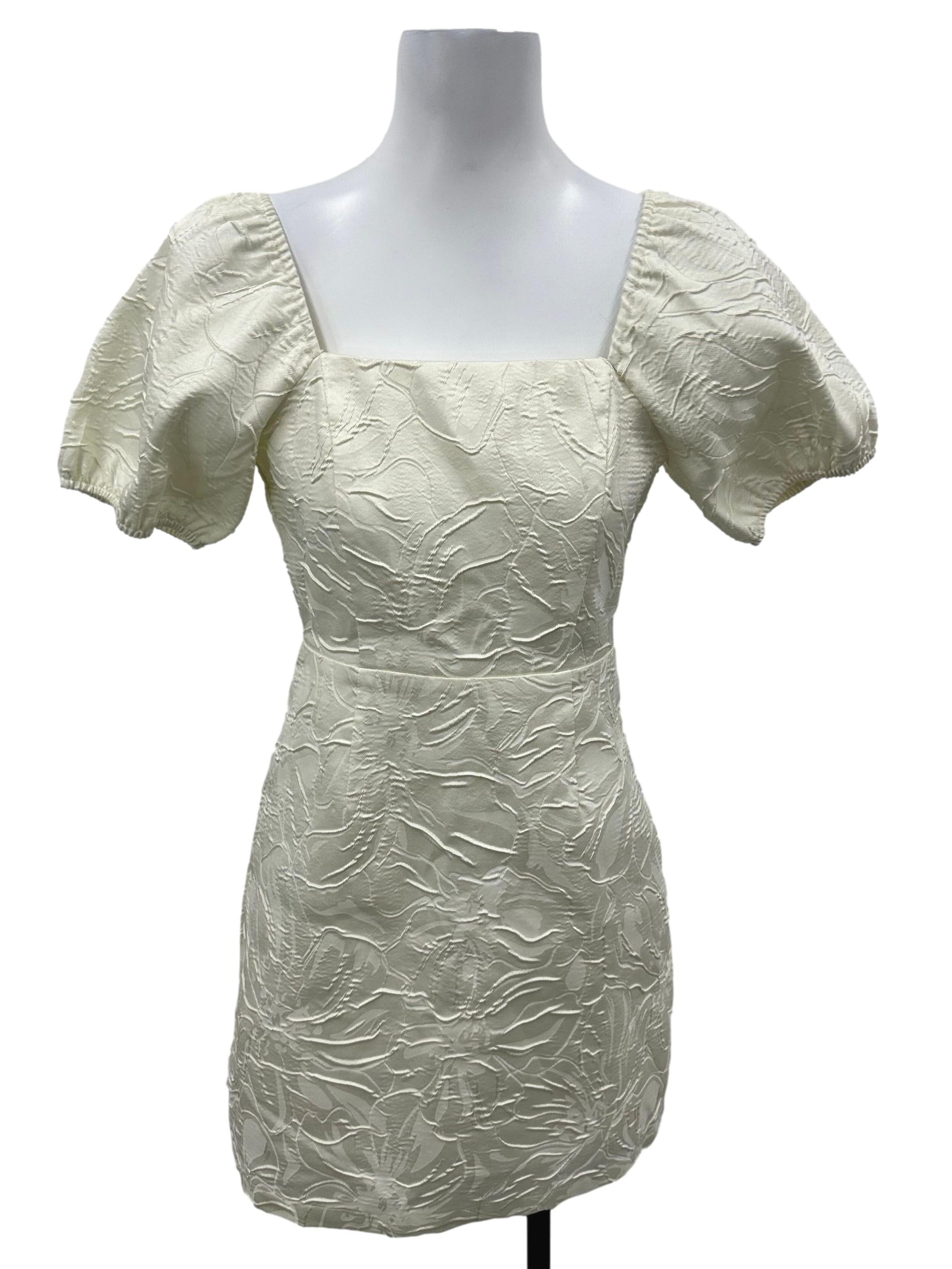 Cream Square Neck Textured Dress