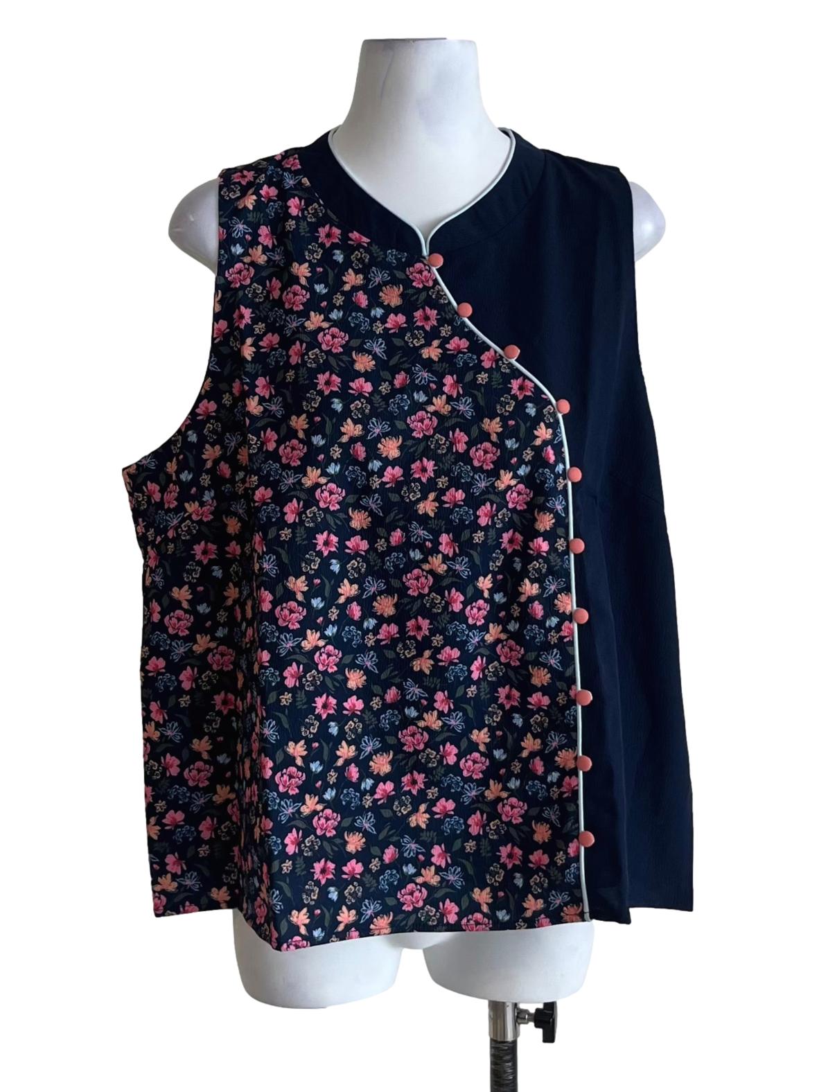 Navy Blue Mandarin Collar Sleeveless Top