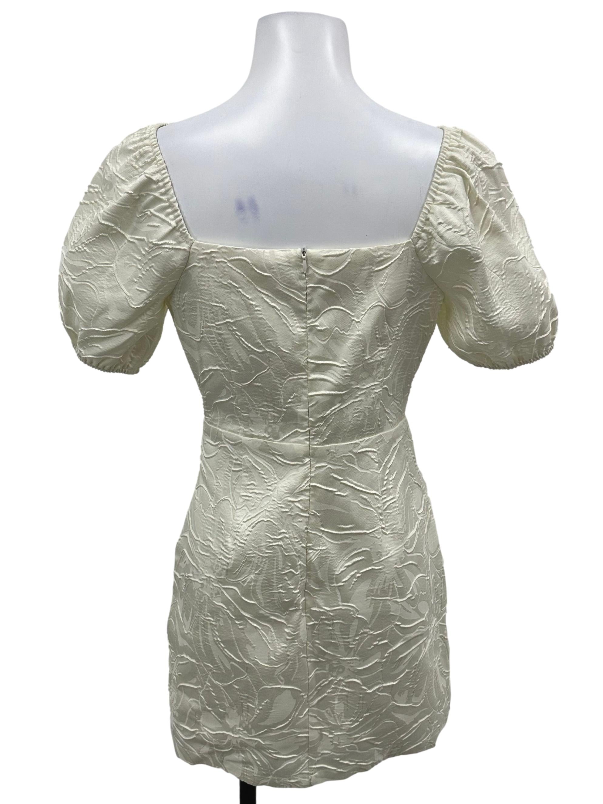 Cream Square Neck Textured Dress