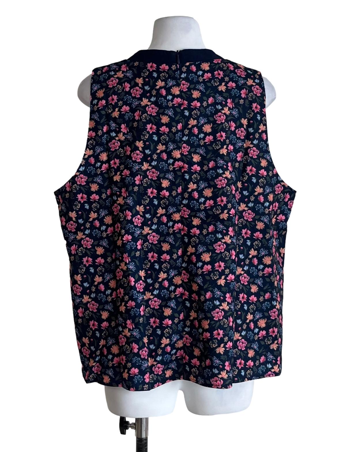 Navy Blue Mandarin Collar Sleeveless Top
