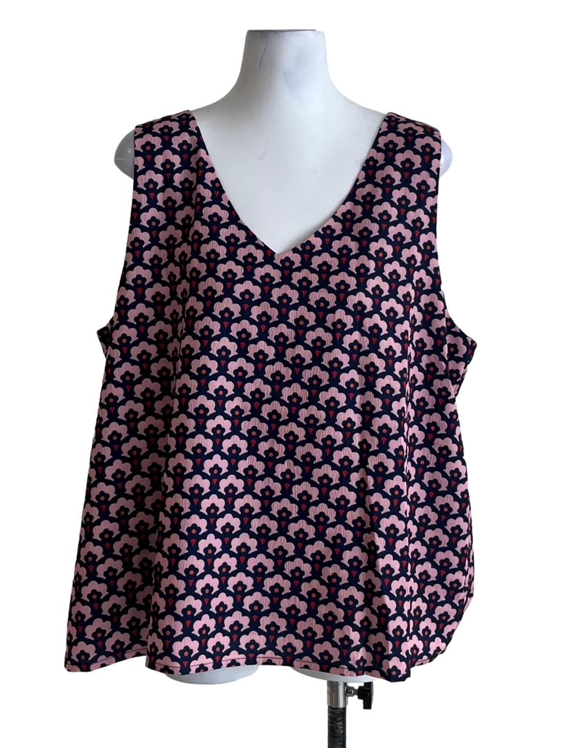 Navy Blue Pink Abstract Sleeveless Top