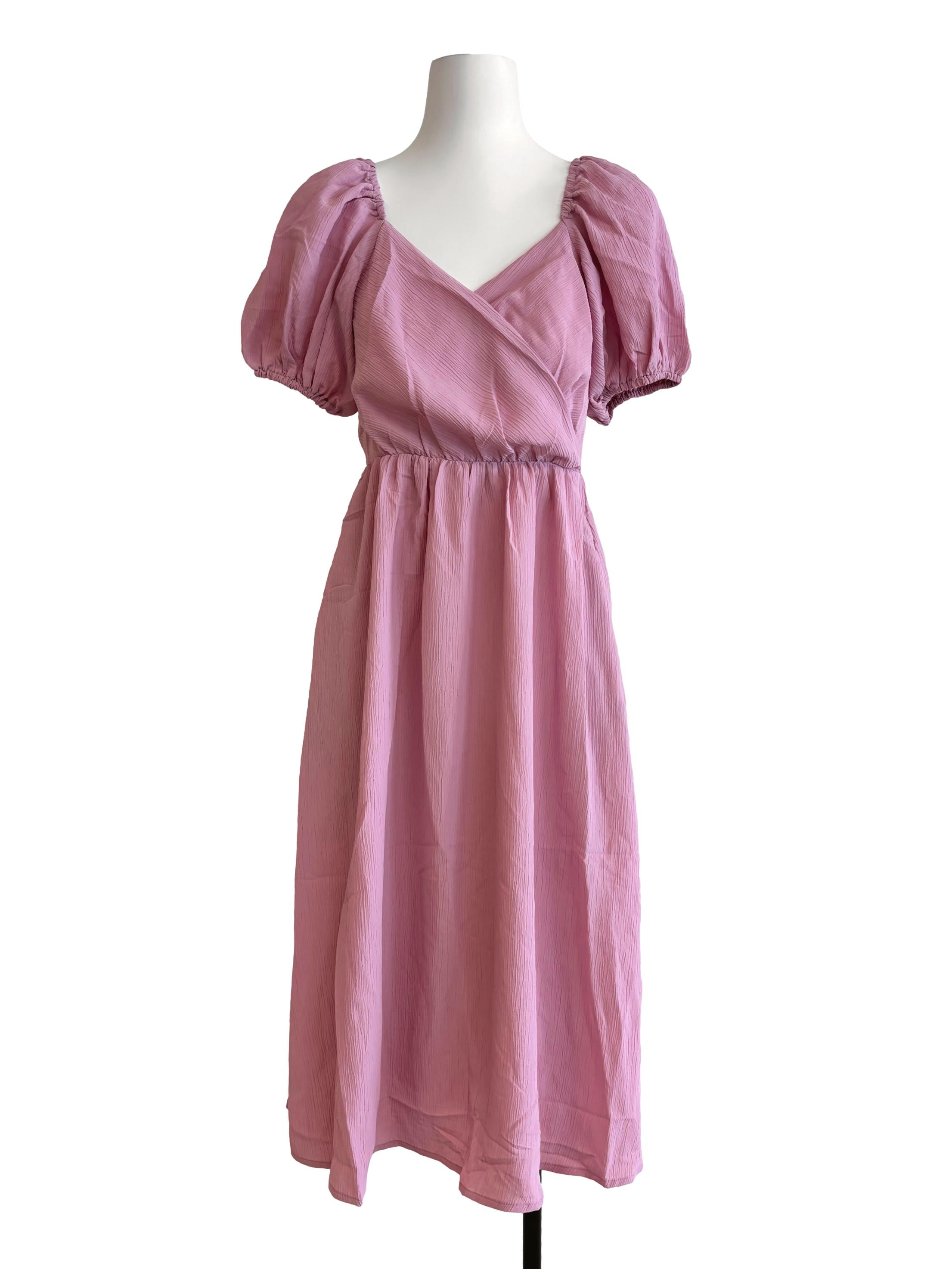 Pink Surplice A-Line Dress