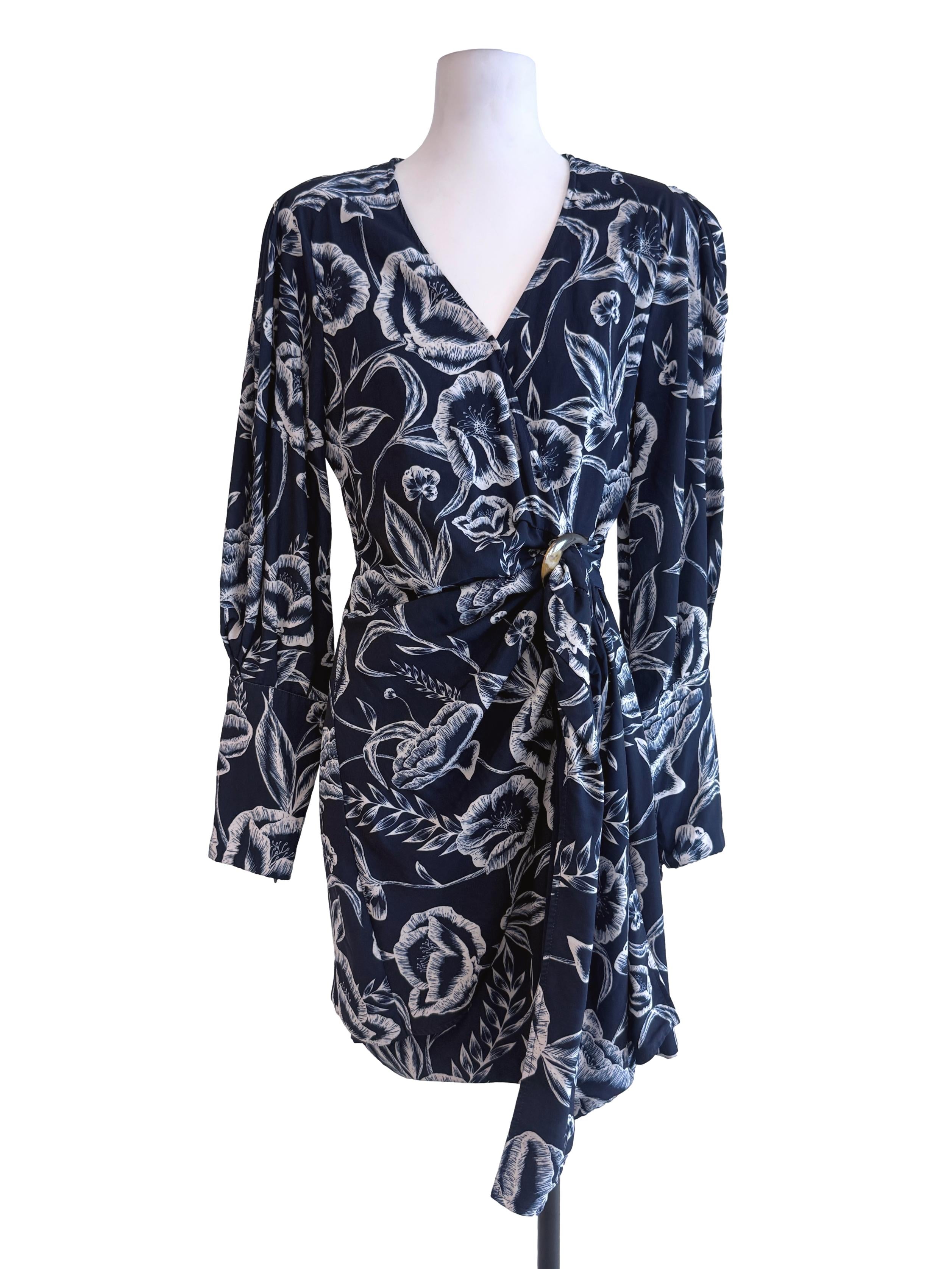 Floral Blue Wrap Dress