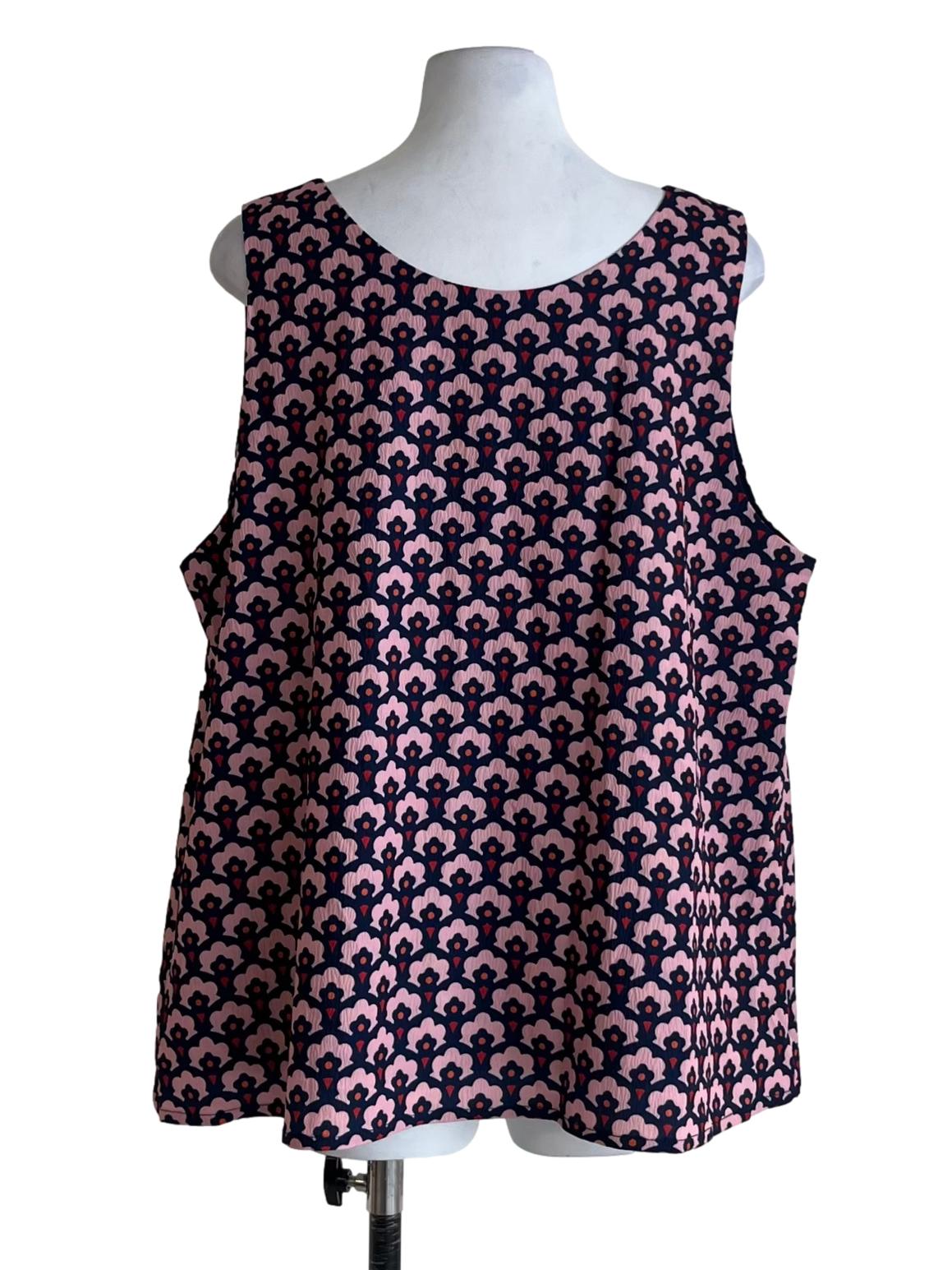 Navy Blue Pink Abstract Sleeveless Top