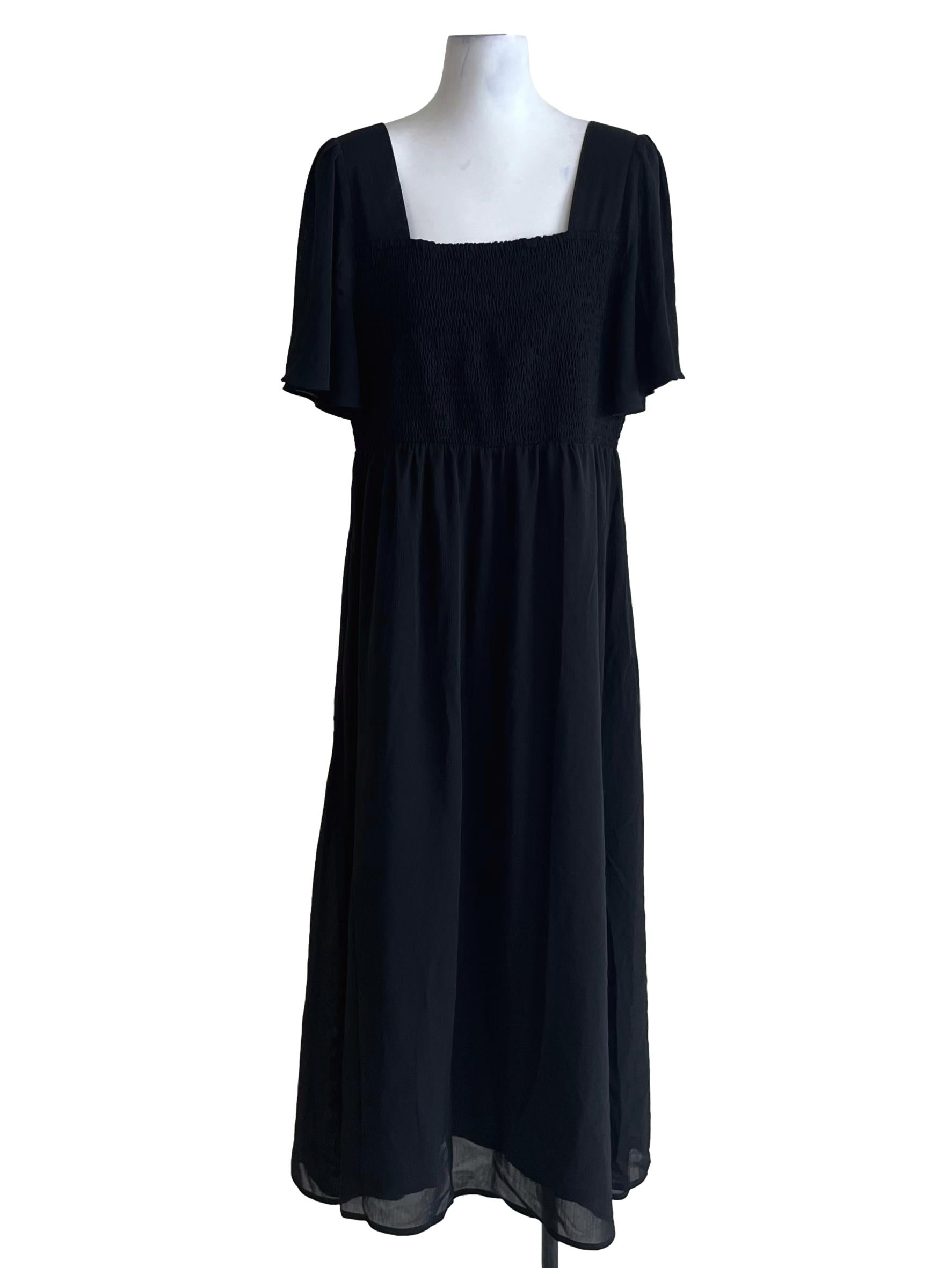 Black Square Neckline Empire Dress