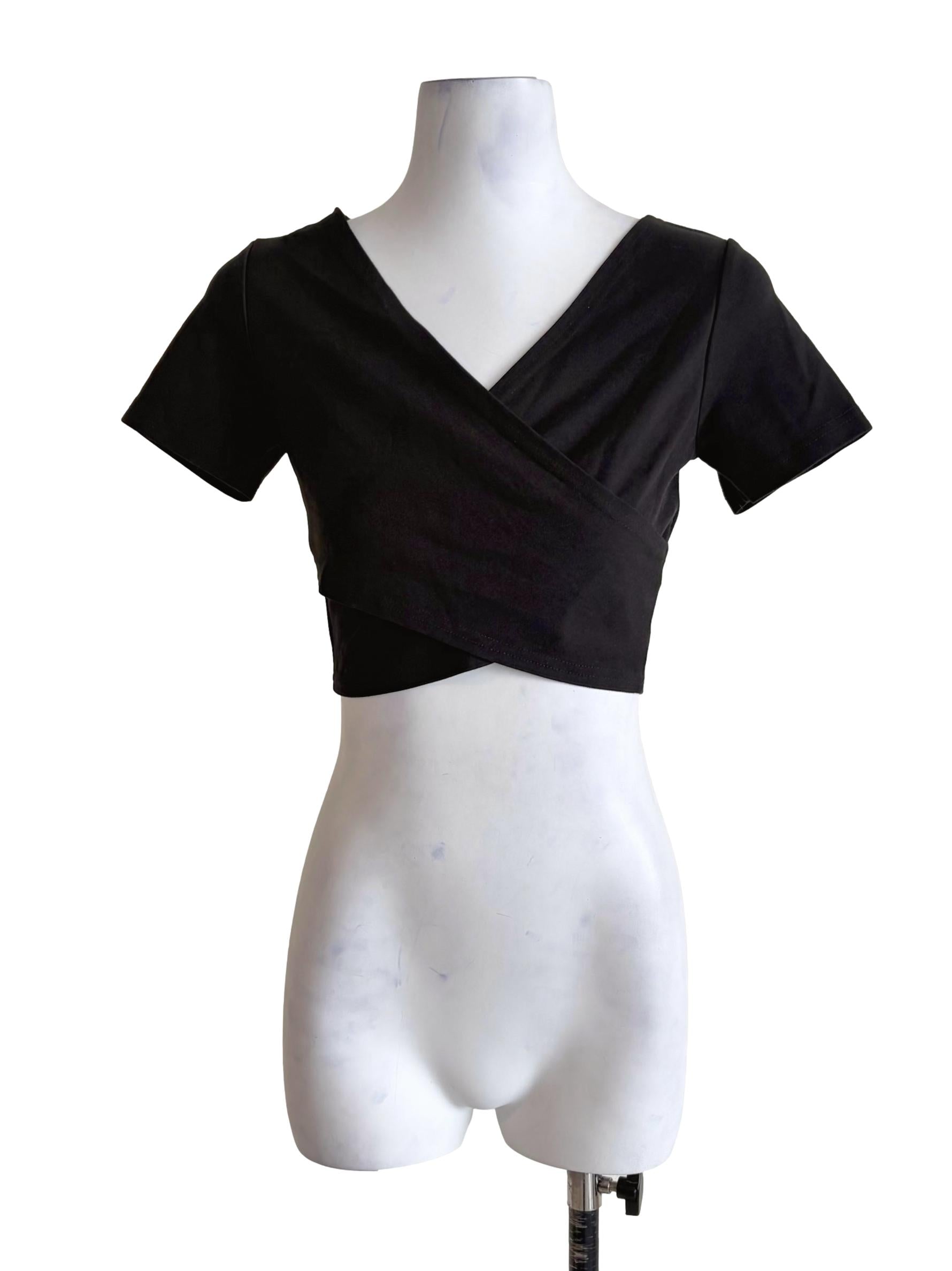 Black Ruched-Front Crop Top
