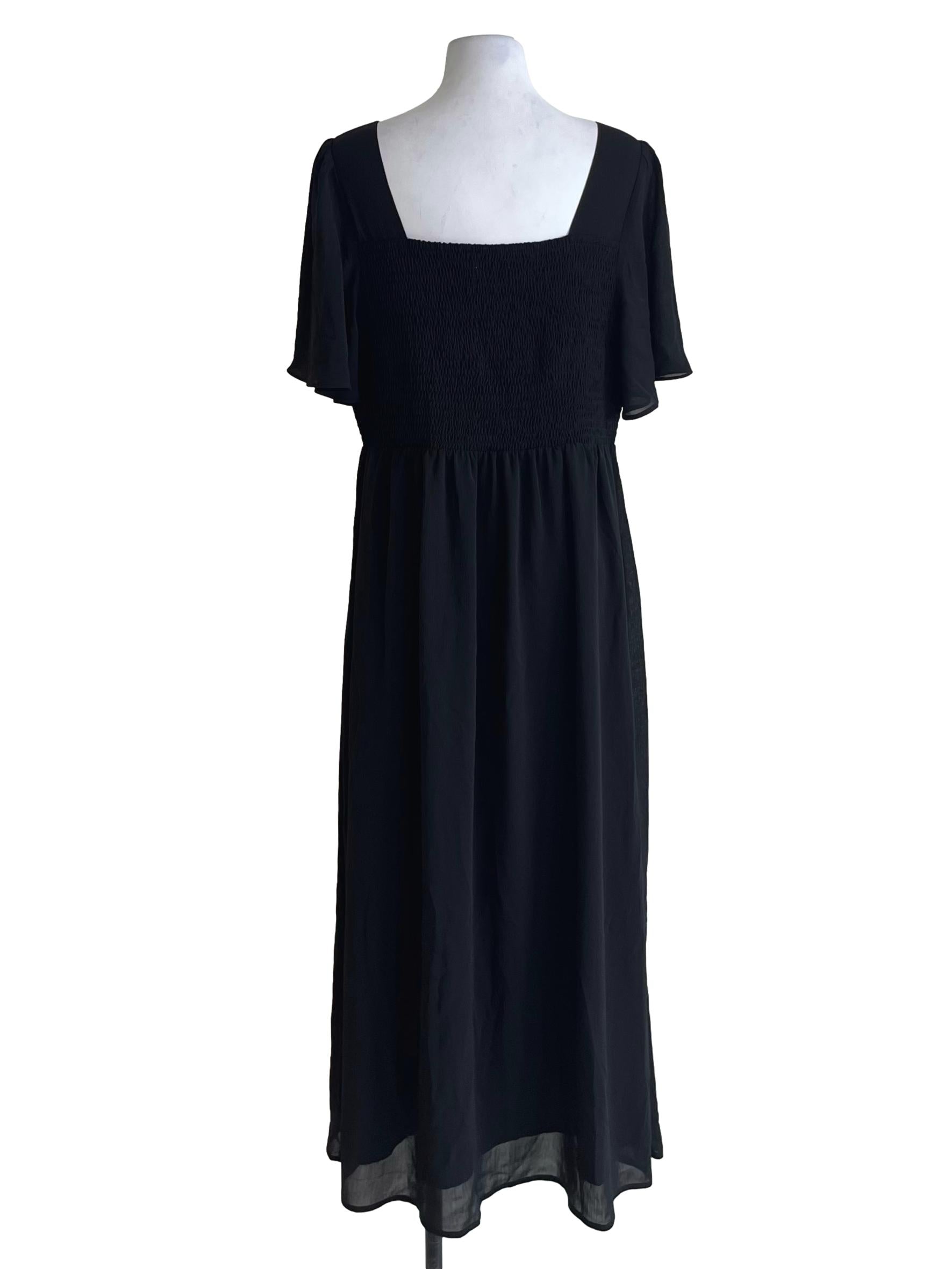 Black Square Neckline Empire Dress