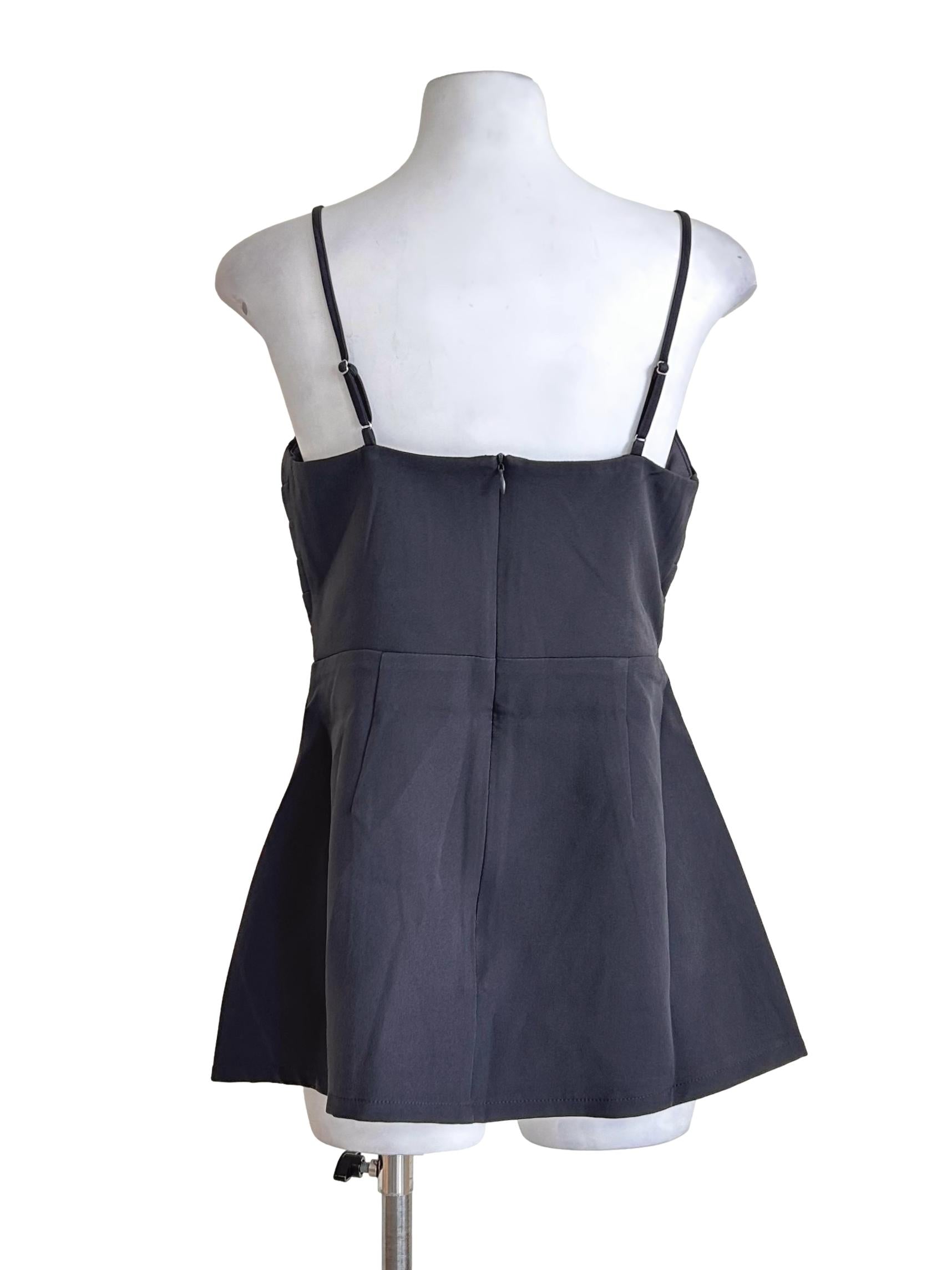 Charcoal Grey Square Neck Peplum Cami