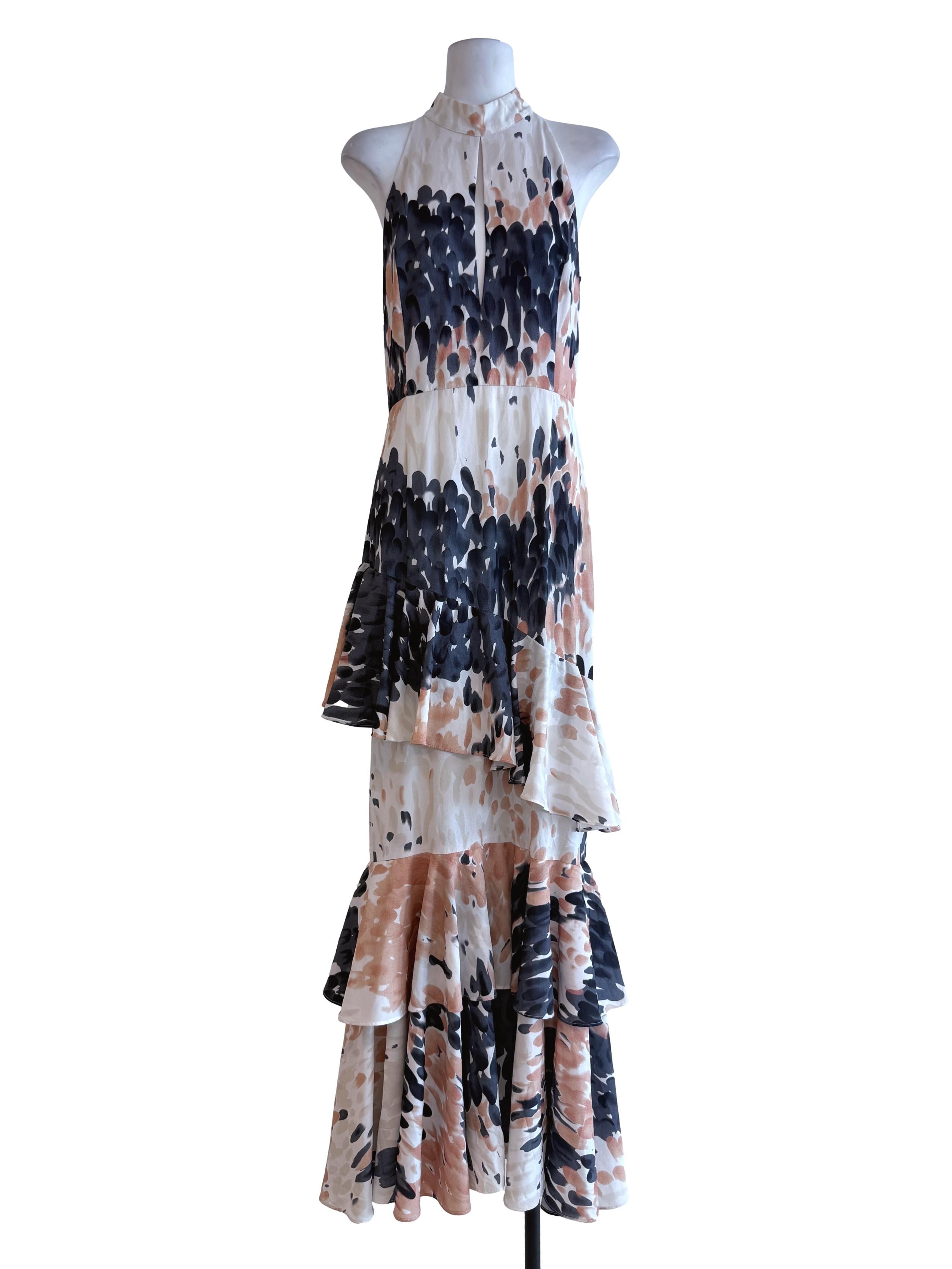 Abstract White Halter Long Dress