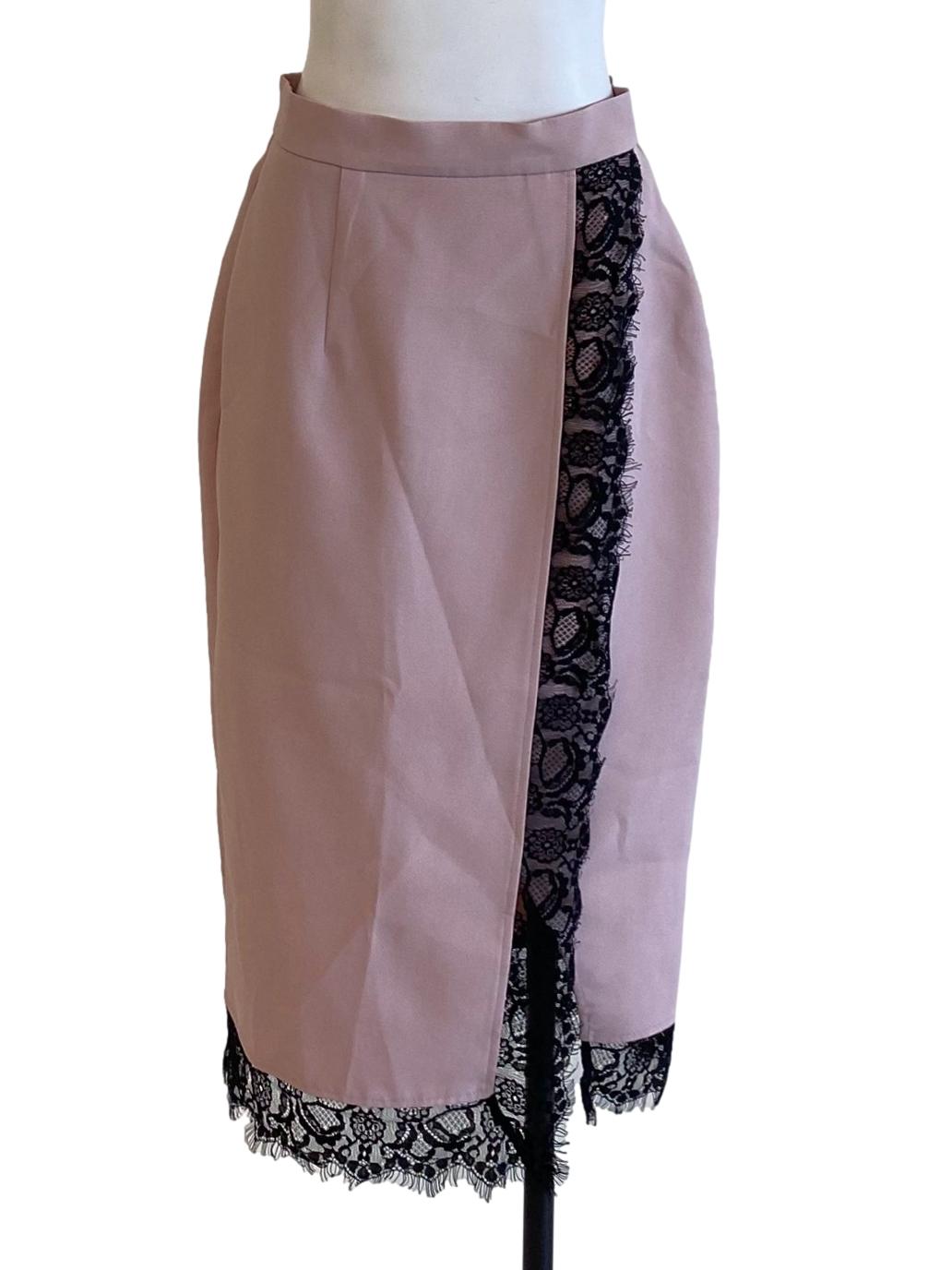 Crepe Pink Floral Lace Detail Sheath Pencil Skirt