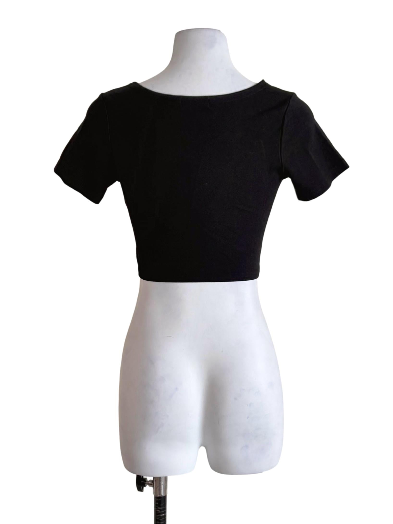 Black Ruched-Front Crop Top