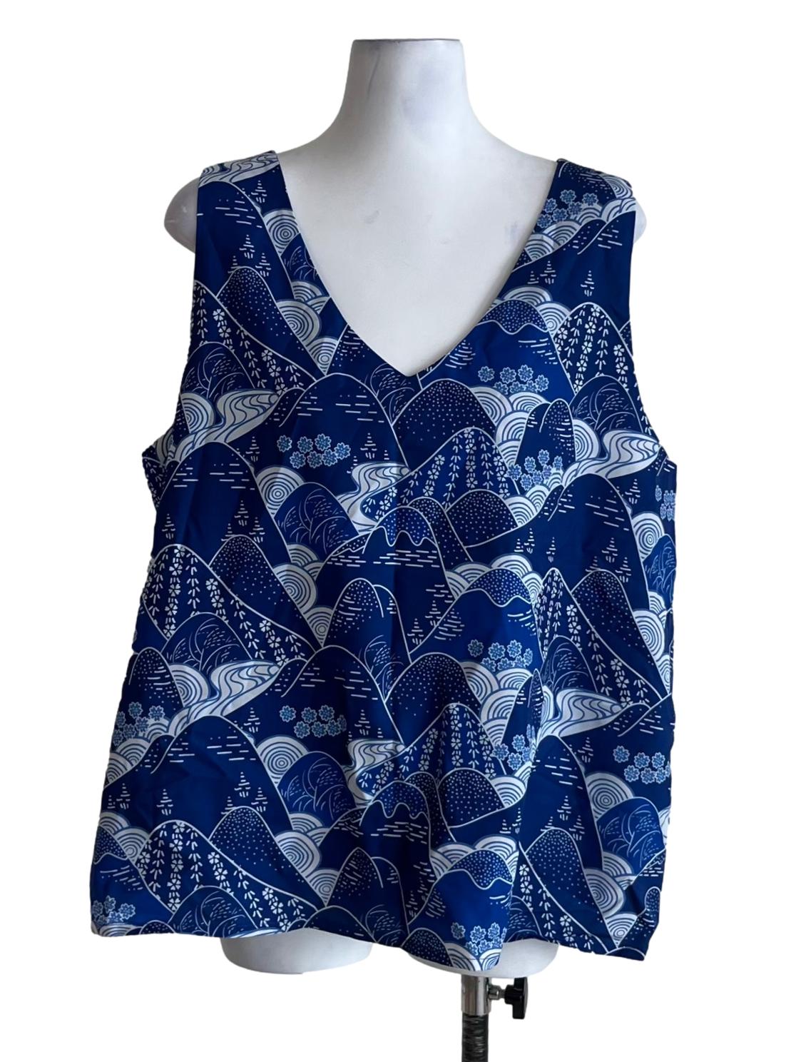 Azure Blue Abstract Sleeveless Top