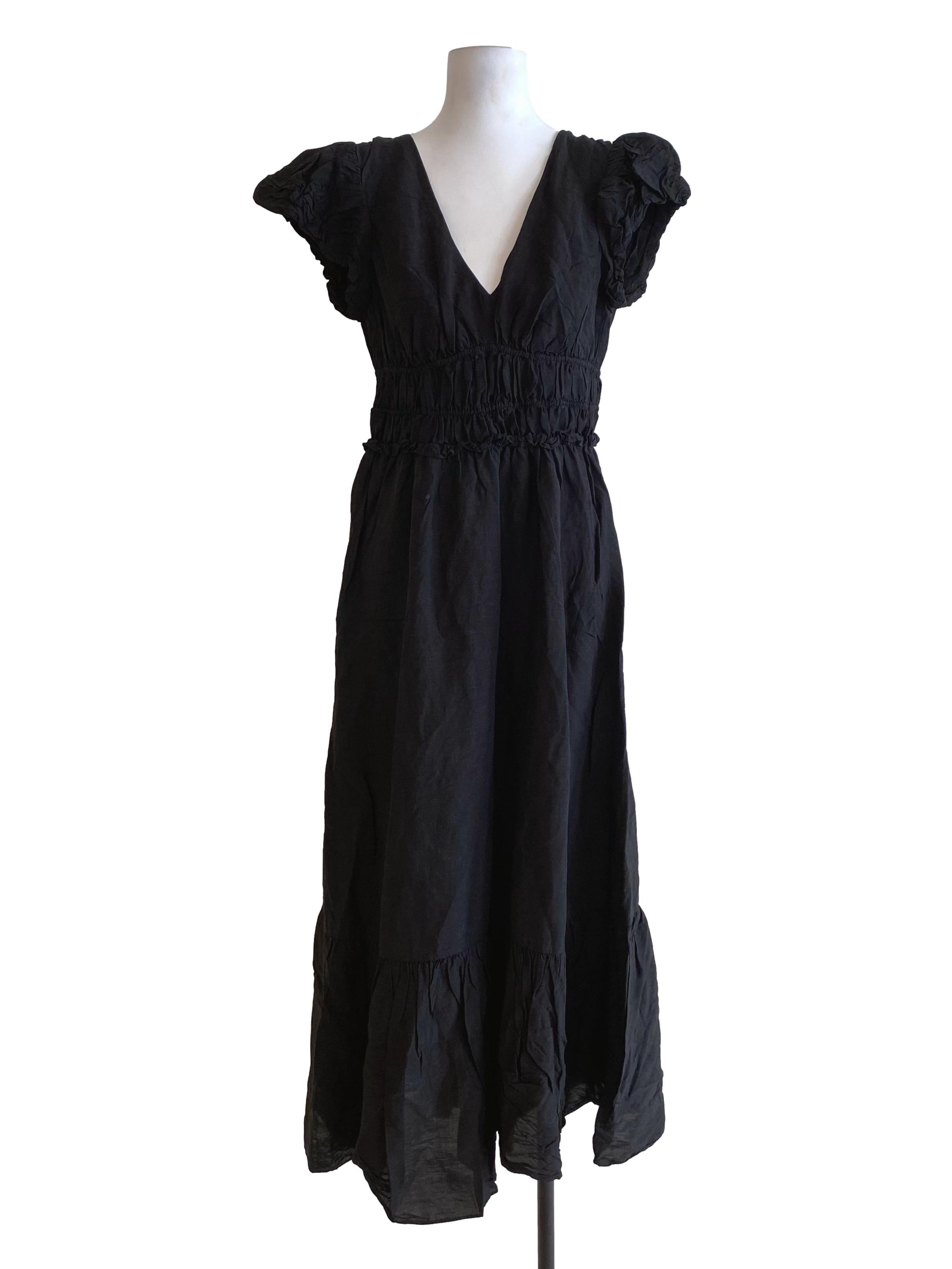 Sable Black V-Neck Drop Waist Dress