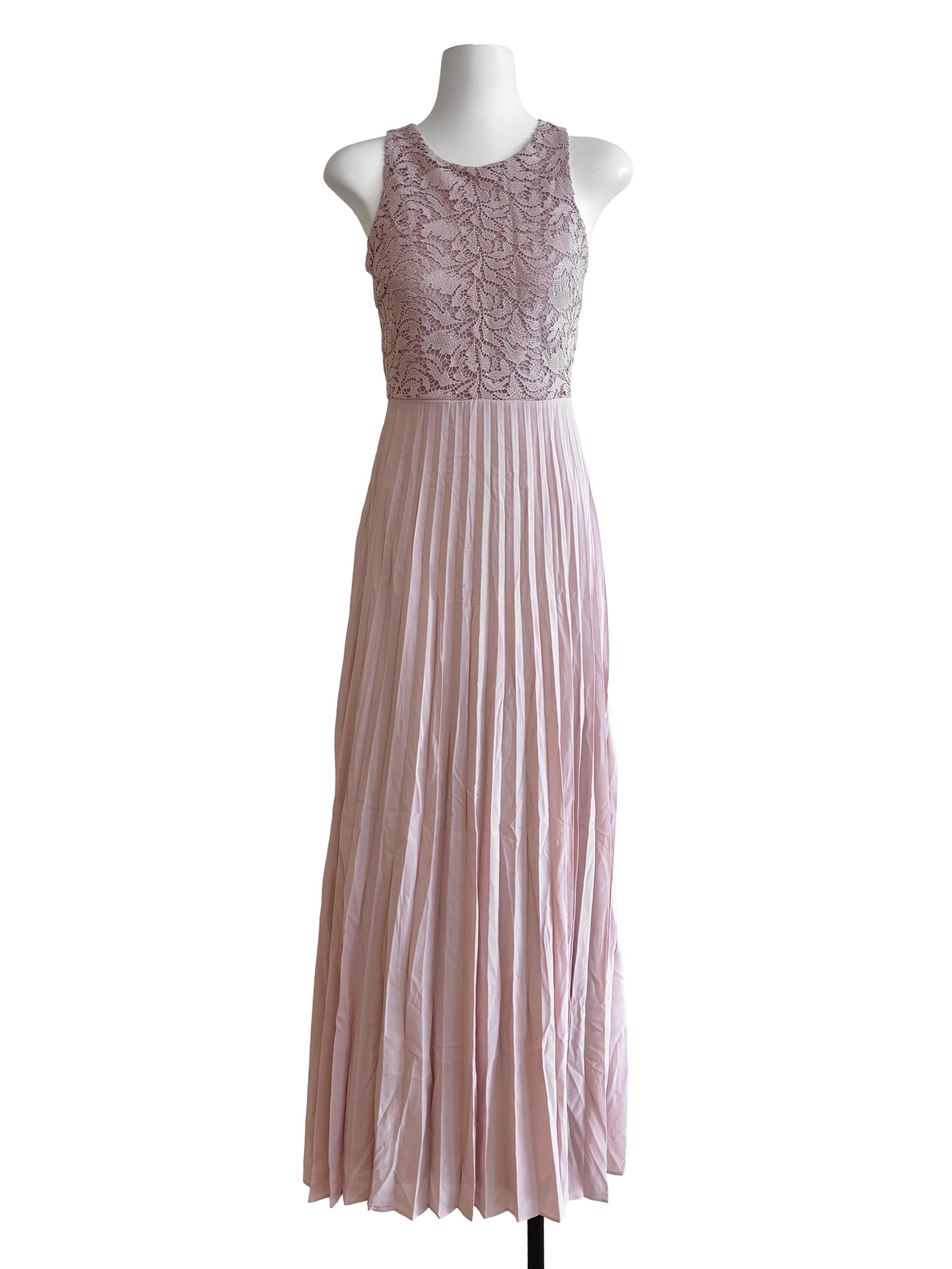 Crepe Pink Pleated Lace Dress