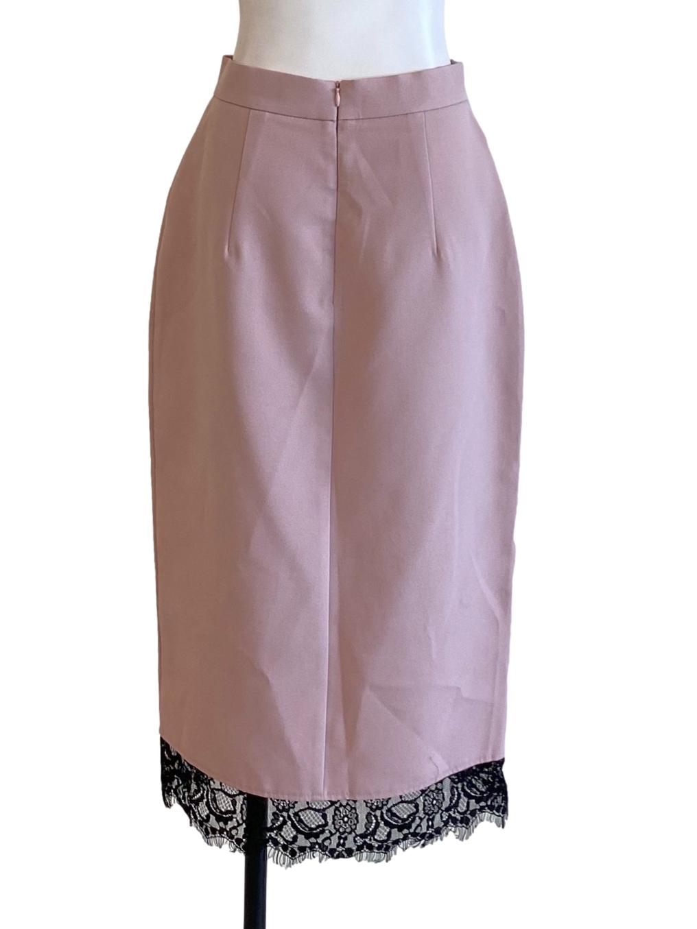 Crepe Pink Floral Lace Detail Sheath Pencil Skirt