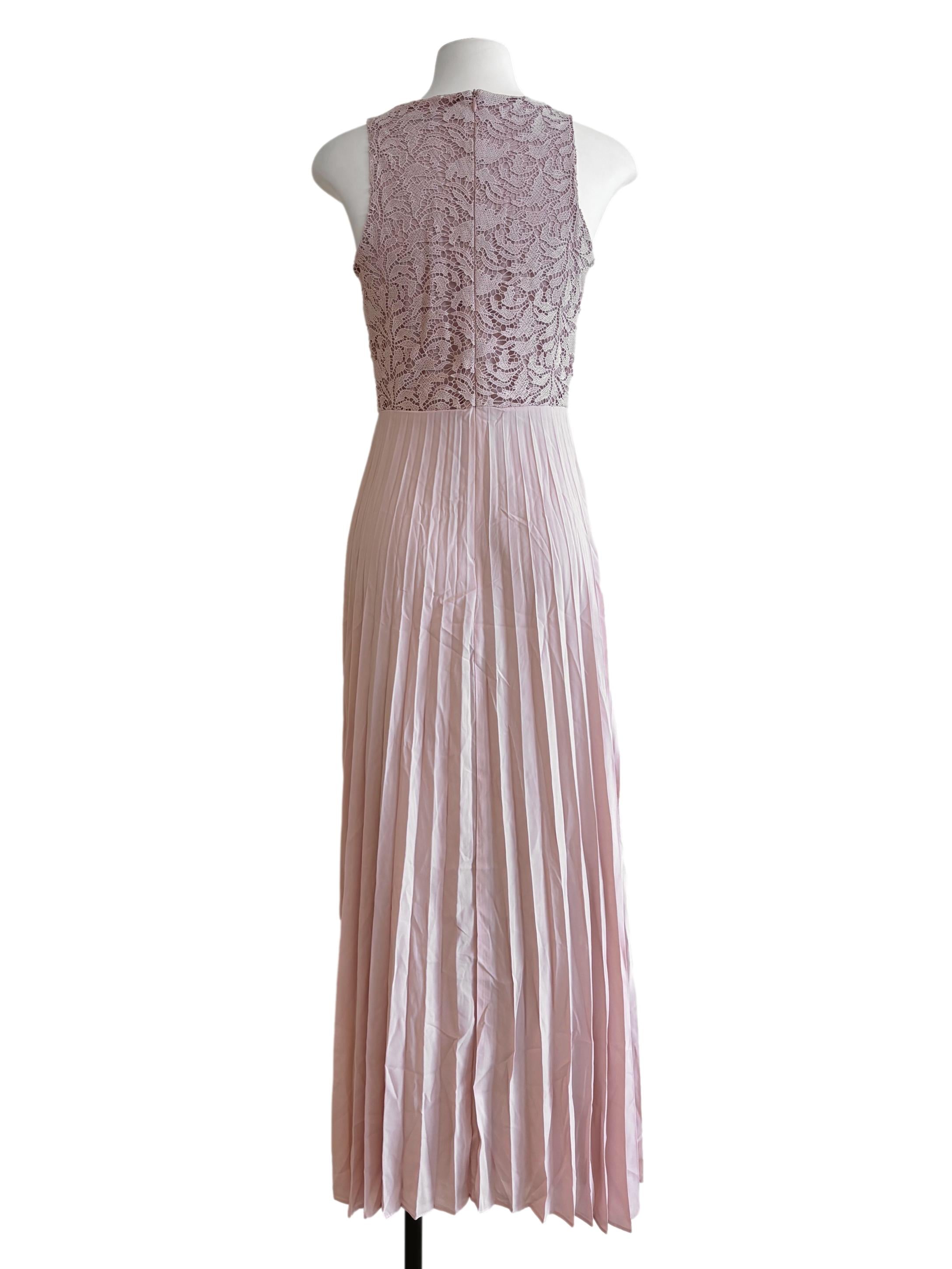Crepe Pink Pleated Lace Dress