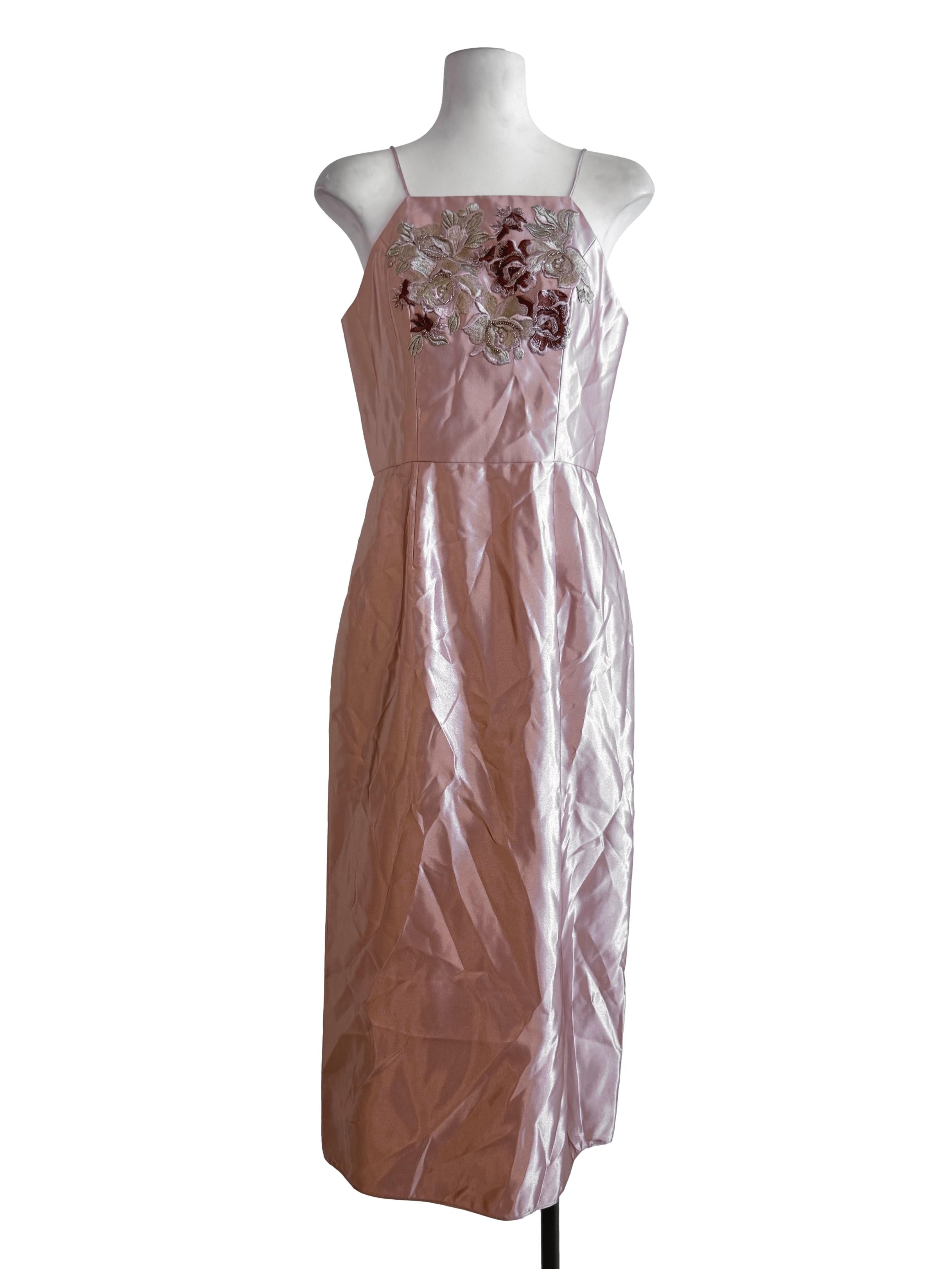 Peach Flower Embroidery Slip Dress