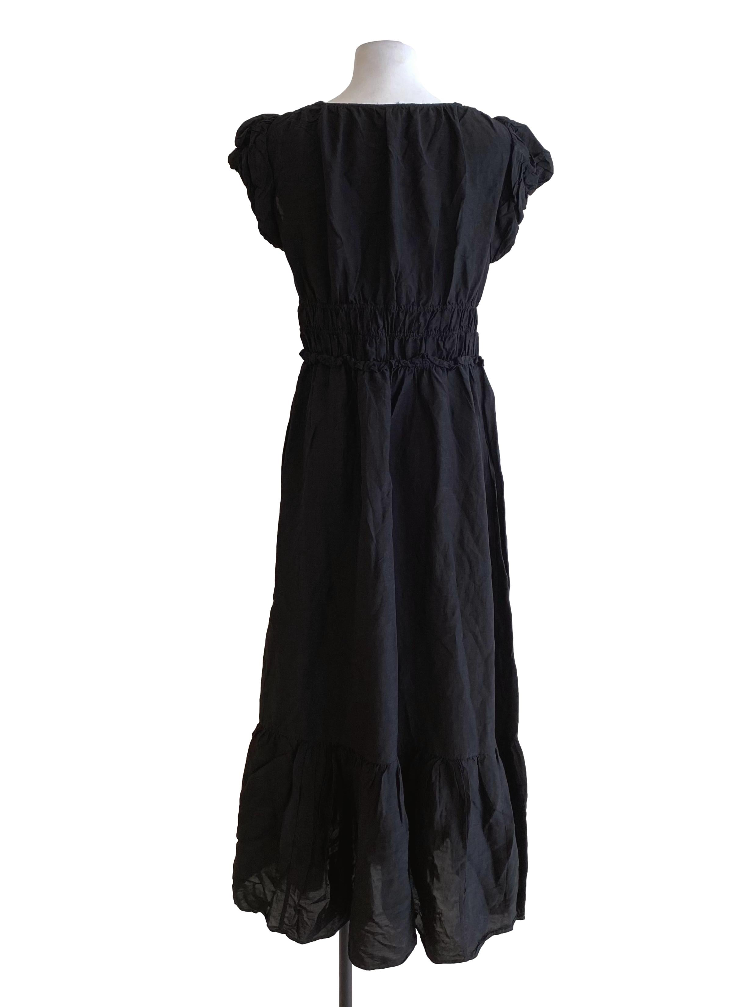 Sable Black V-Neck Drop Waist Dress