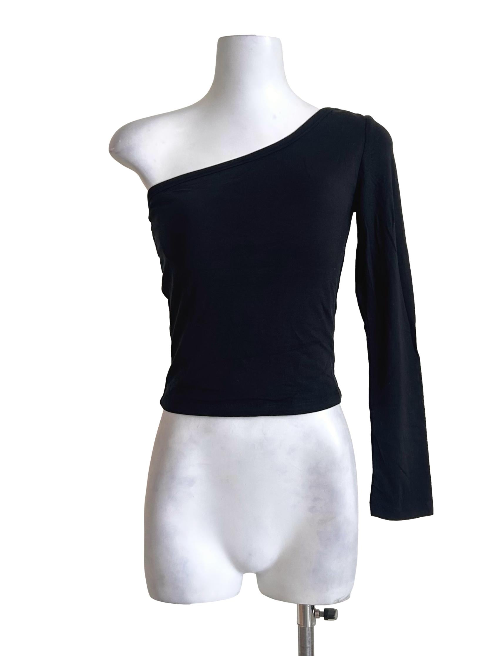 Black One Shoulder Long Sleeve Tee