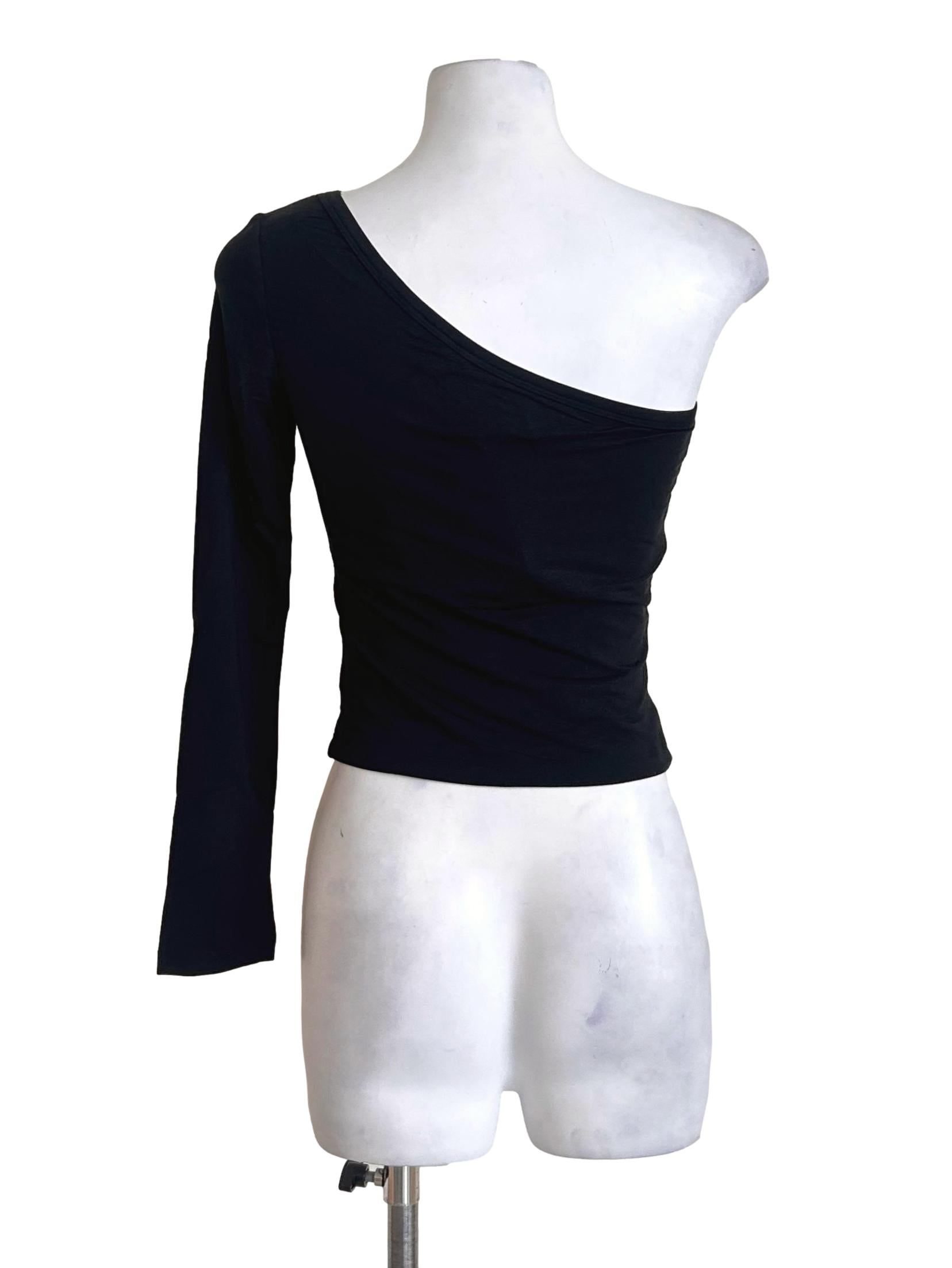 Black One Shoulder Long Sleeve Tee