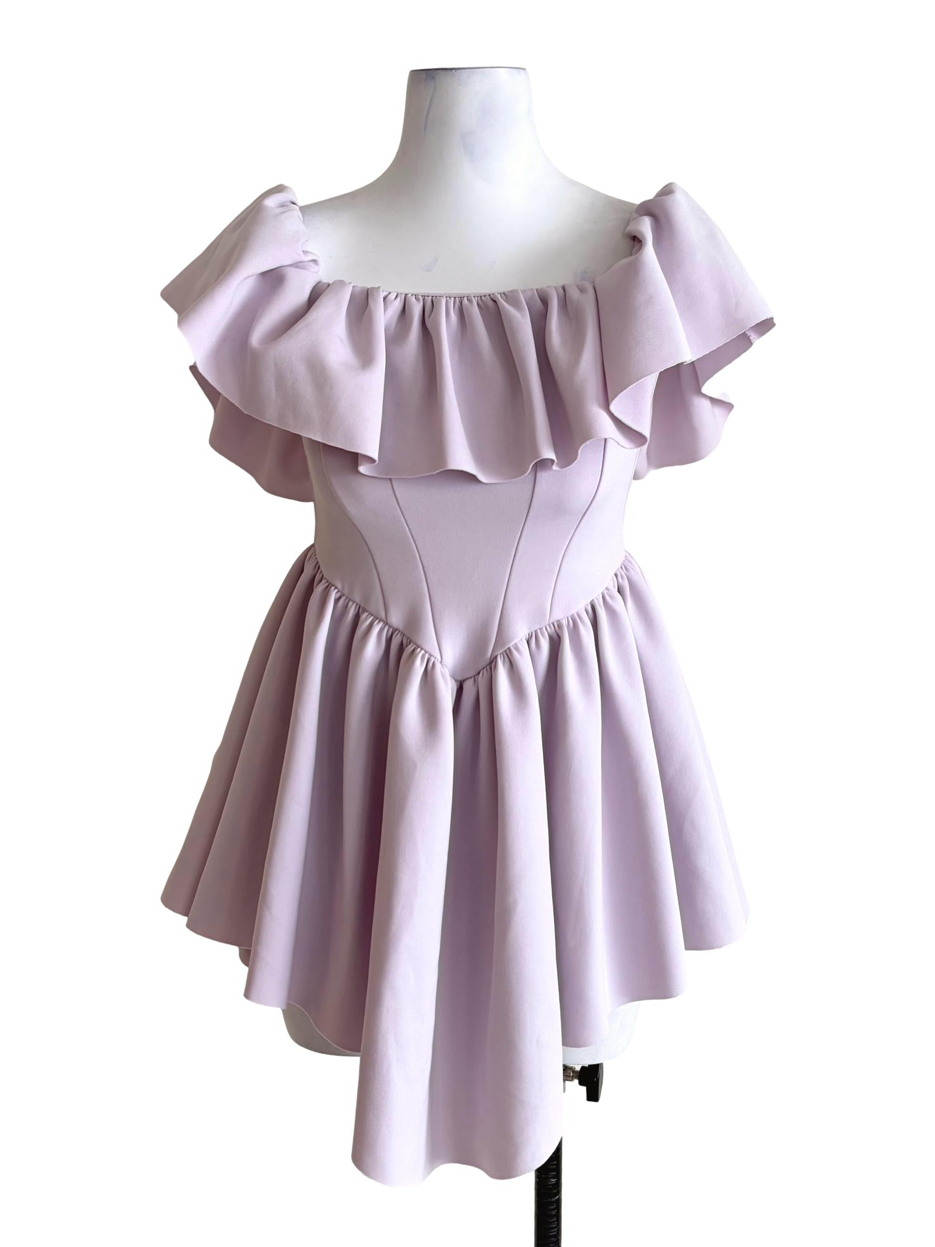 Light Lavender Purple Ruffled Off-Shoulder Dress